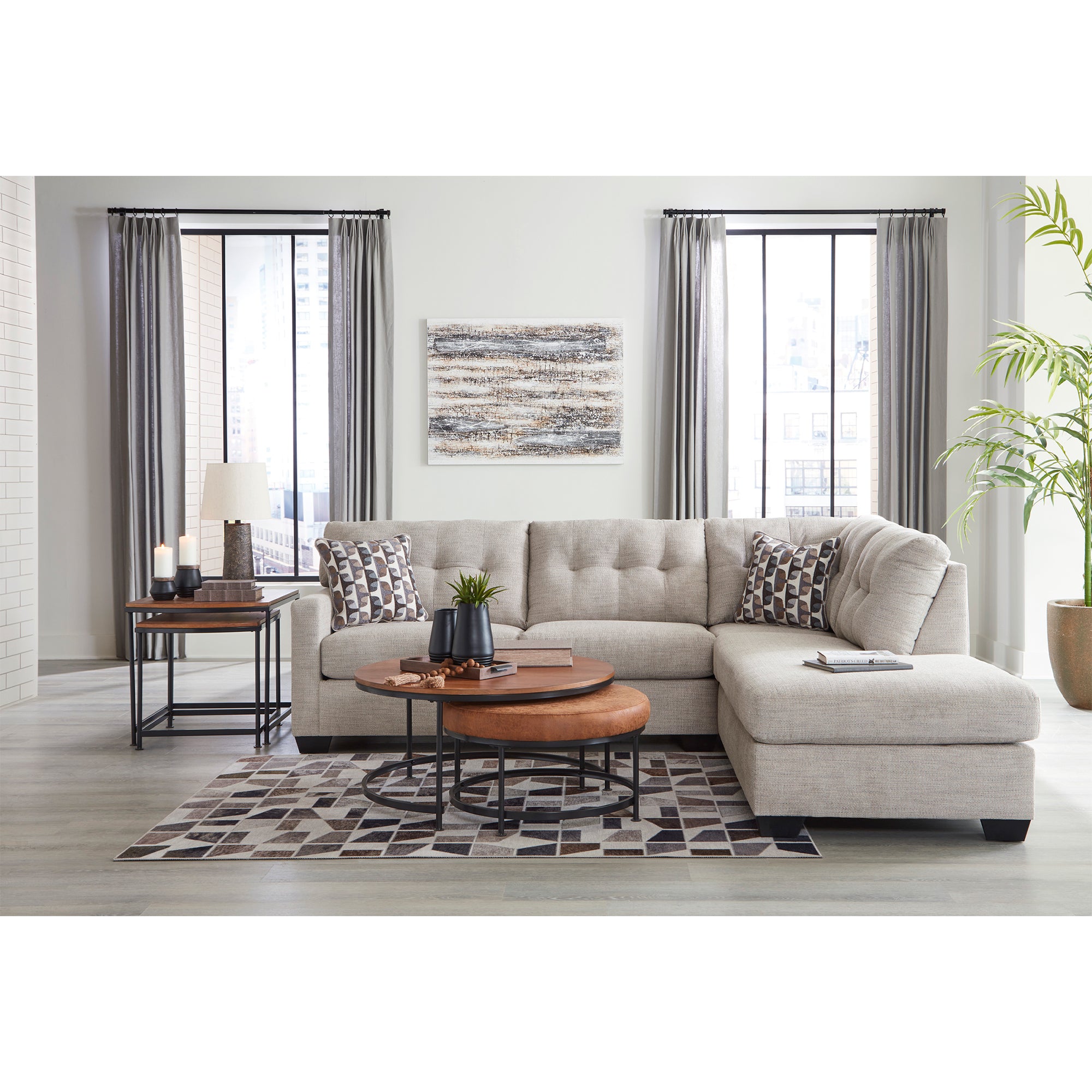 Chic Mahoney 2-Piece Sectional with spacious chaise in pebble, enhances any Milwaukee living area