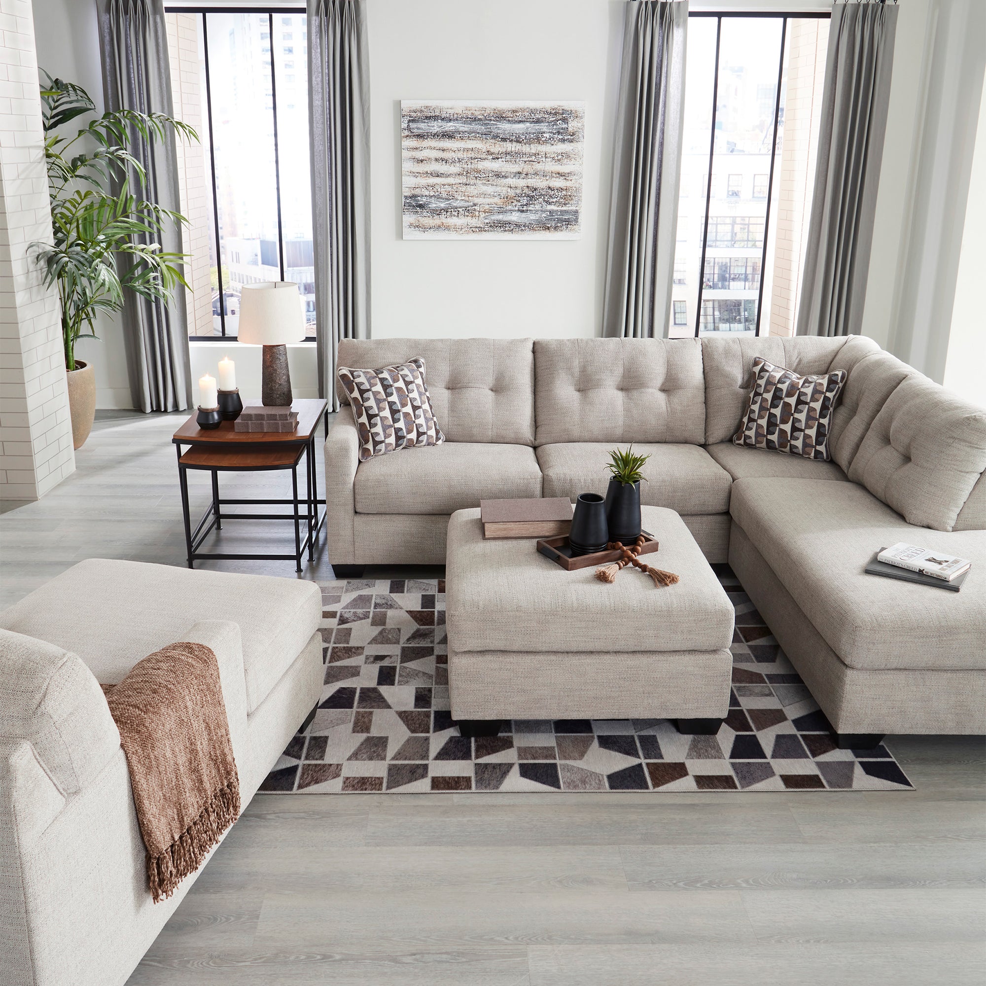 Sleek and stylish Mahoney 2-Piece Sectional in pebble, designed for sophisticated Milwaukee interiors