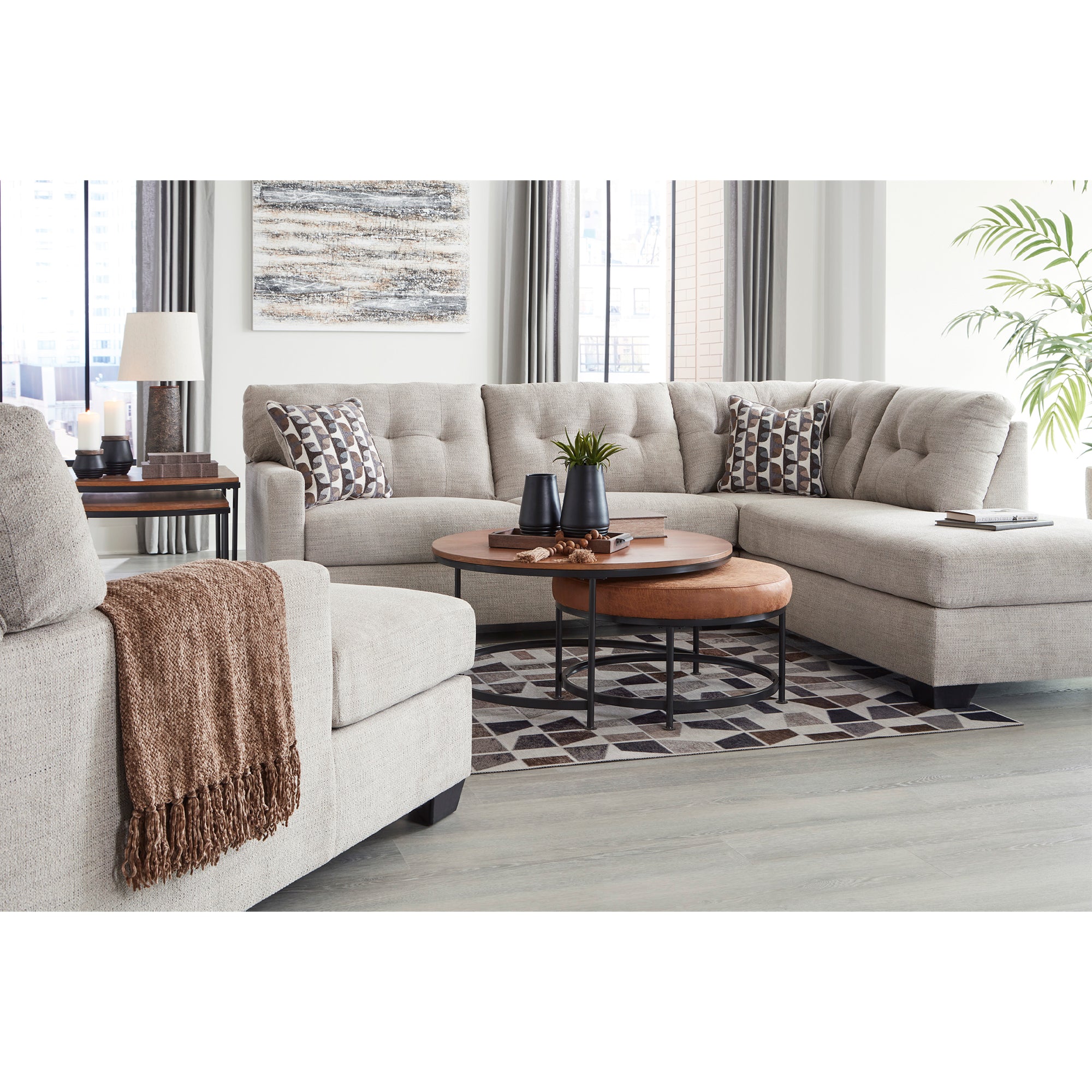 Functional and fashionable Mahoney Sectional with Chaise in neutral pebble tone, for Milwaukee residents