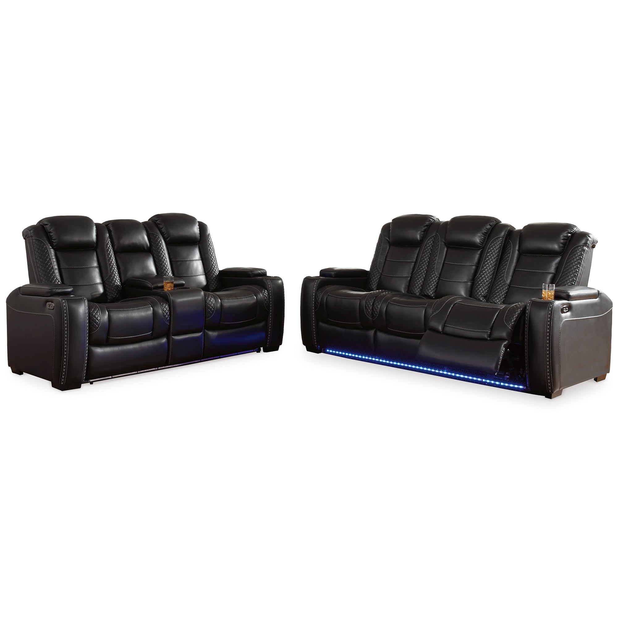 Party Time Power Reclining Sofa and Loveseat in Black