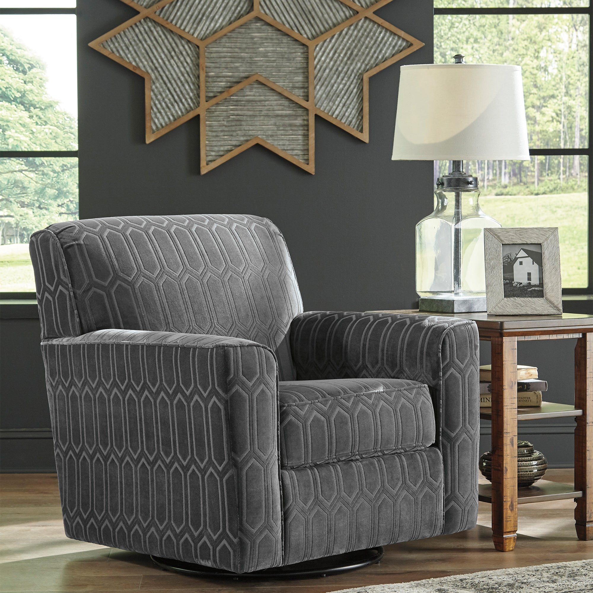 Zarina Swivel Accent Chair in Graphite Color