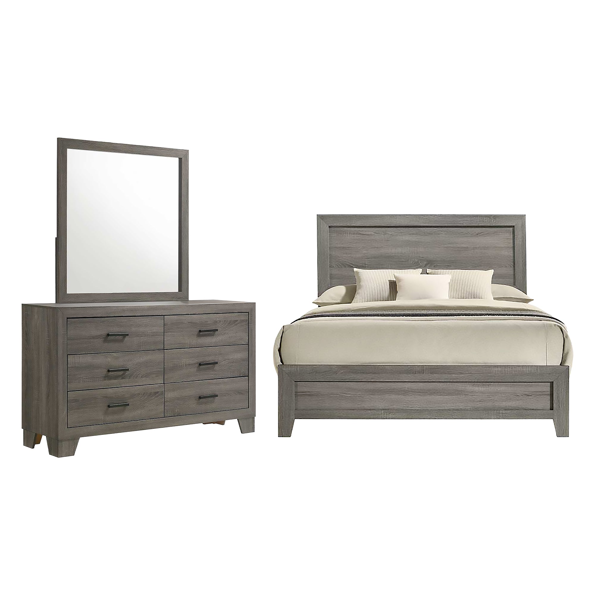 Ashland Queen Panel Bed with Mirrored Dresser
