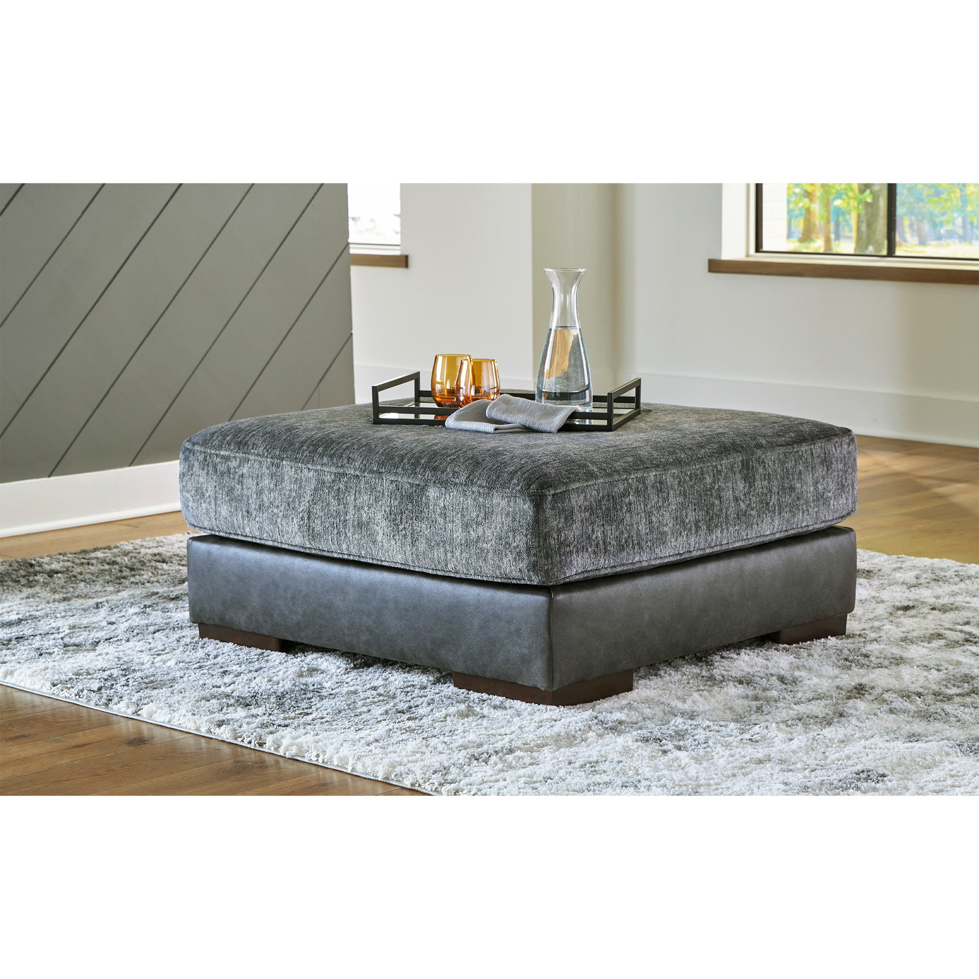 Larkstone Oversized Accent Ottoman in Pewter Color