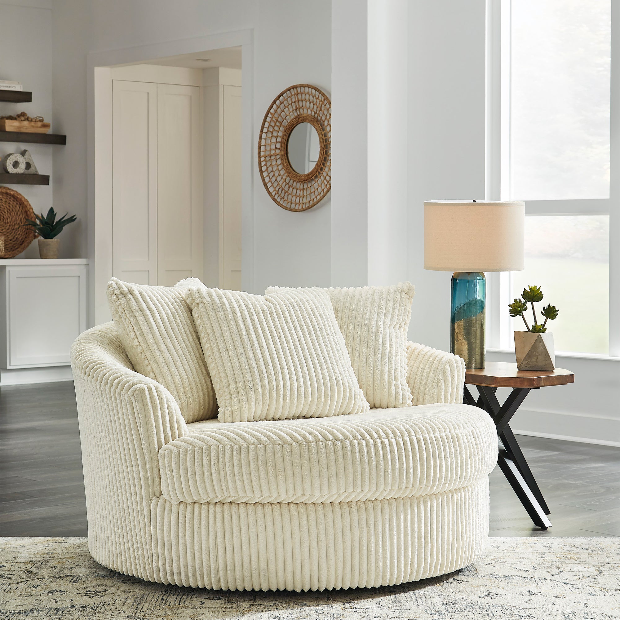 Lindyn Oversized Swivel Accent Chair in Ivory Color