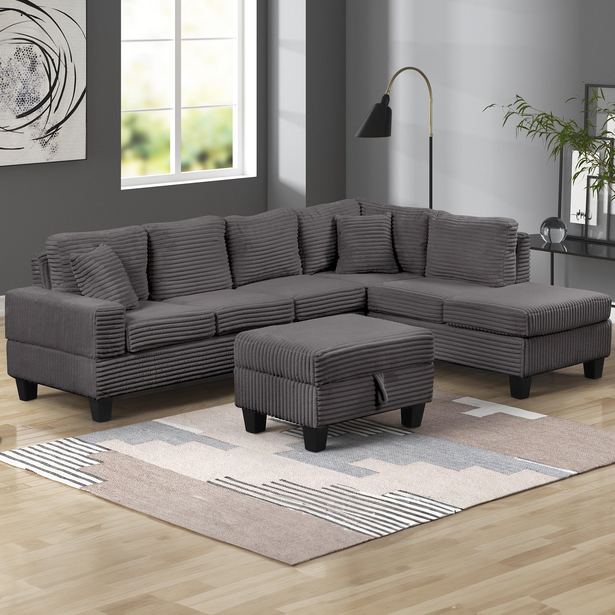 ComfyNest Sectional With Storage Ottoman