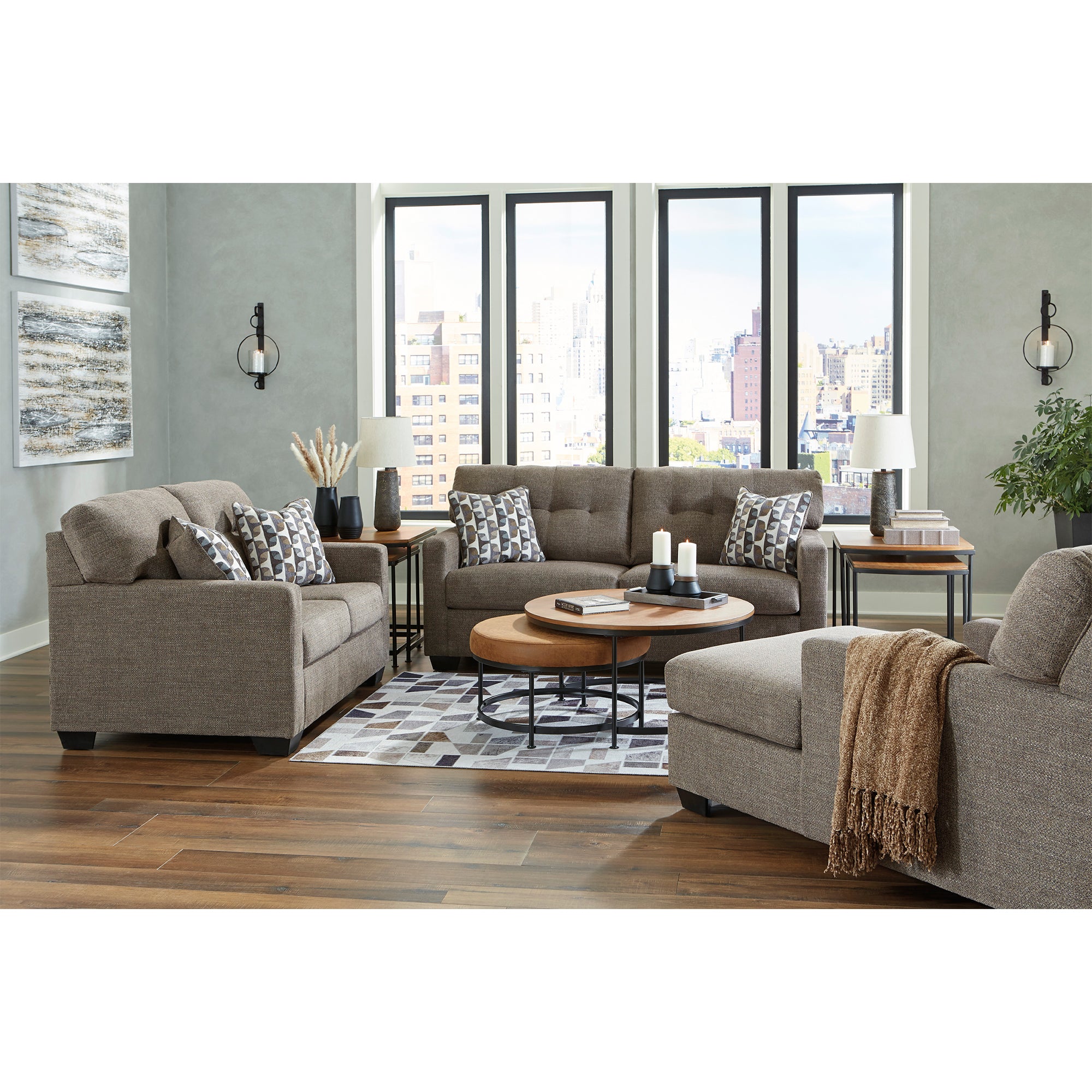Plush chocolate Mahoney Sofa and Loveseat, offering a seamless blend of luxury and functionality for everyday use