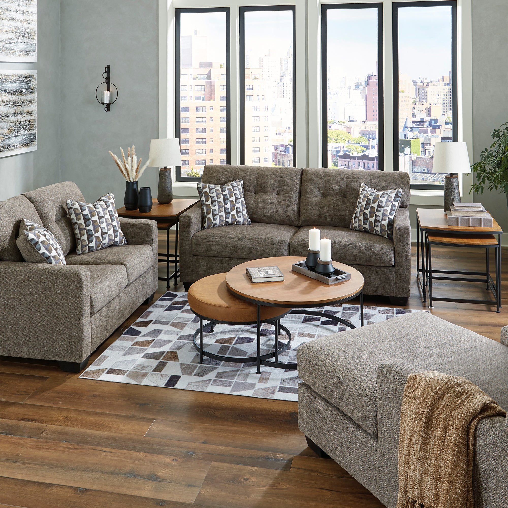 Contemporary Mahoney Sofa and Loveseat in deep chocolate, a statement of style and comfort for any home