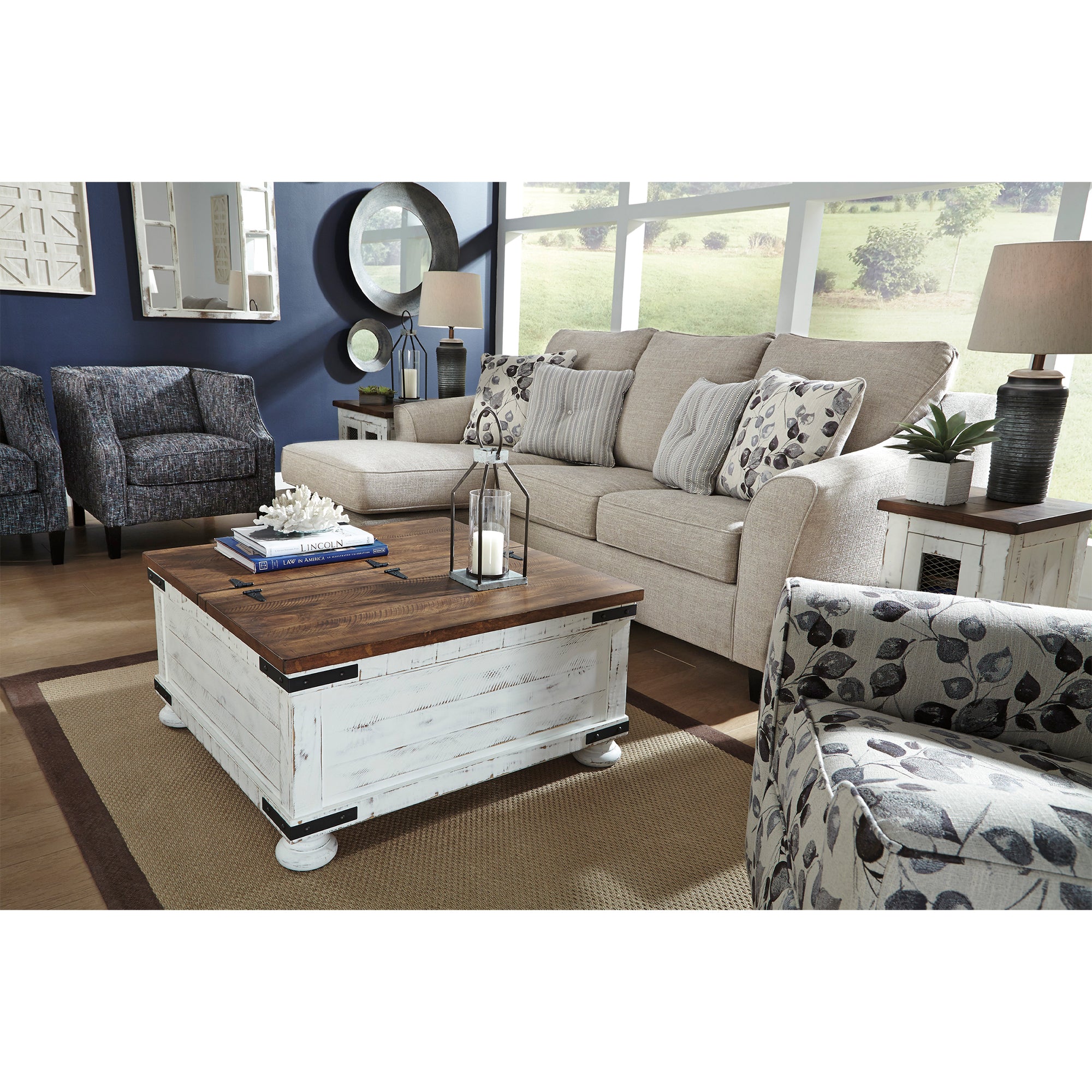 Abney Sofa Chaise and Swivel Chair