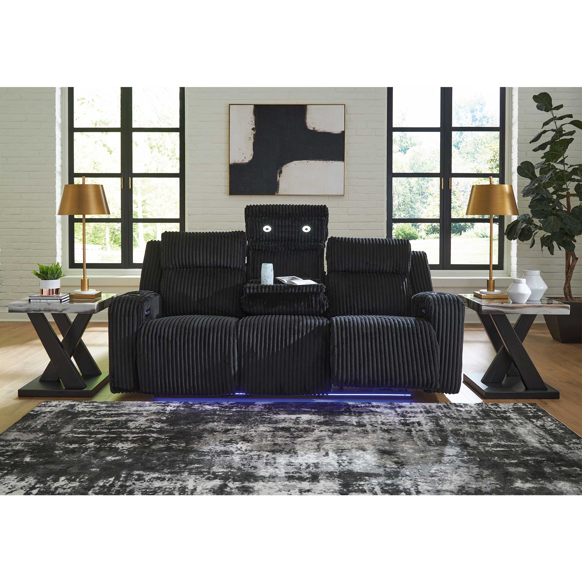Forest Lake Power Reclining Sofa with Adjustable Headrest & LED Lighting