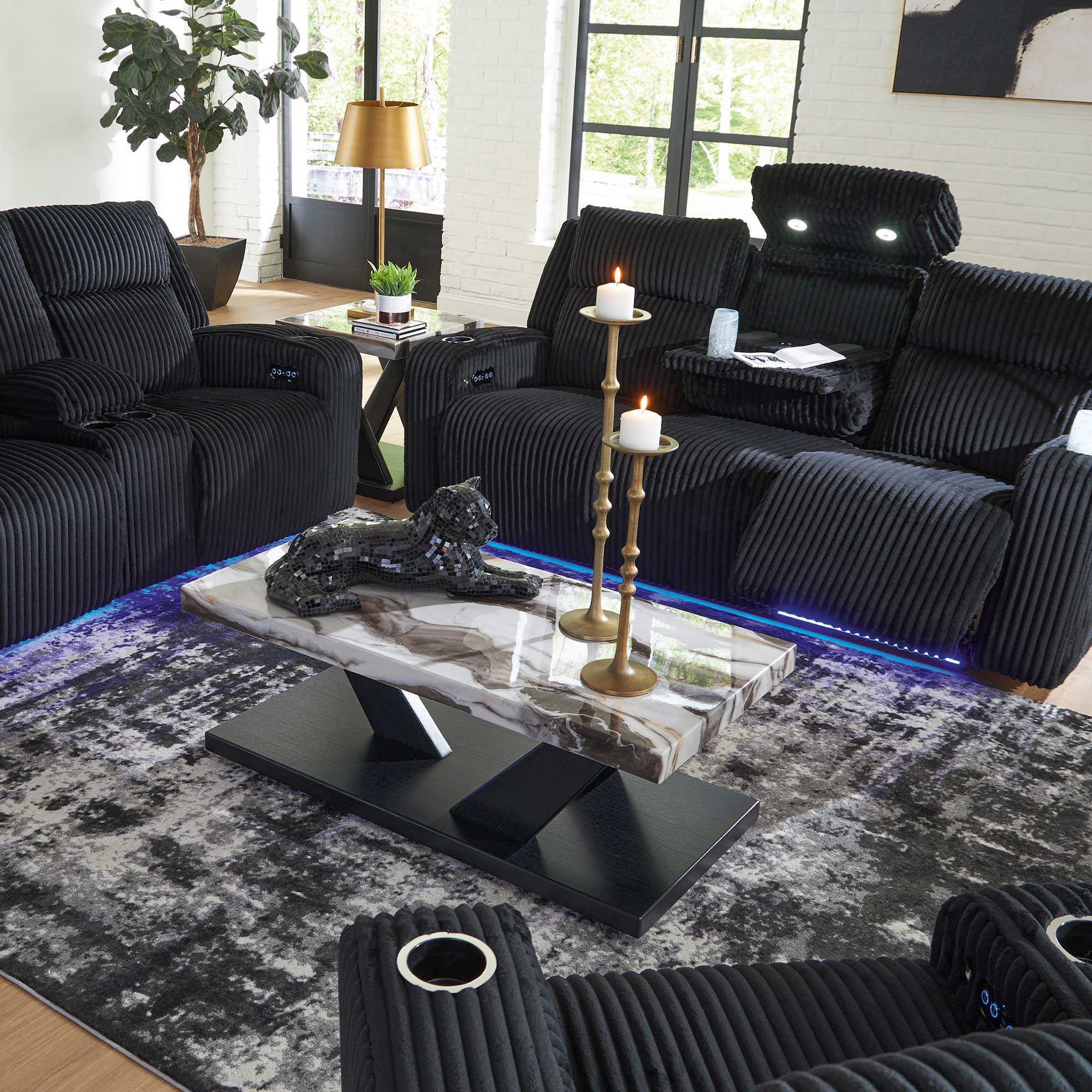 Forest Lake Power Reclining Sofa with Adjustable Headrest & LED Lighting