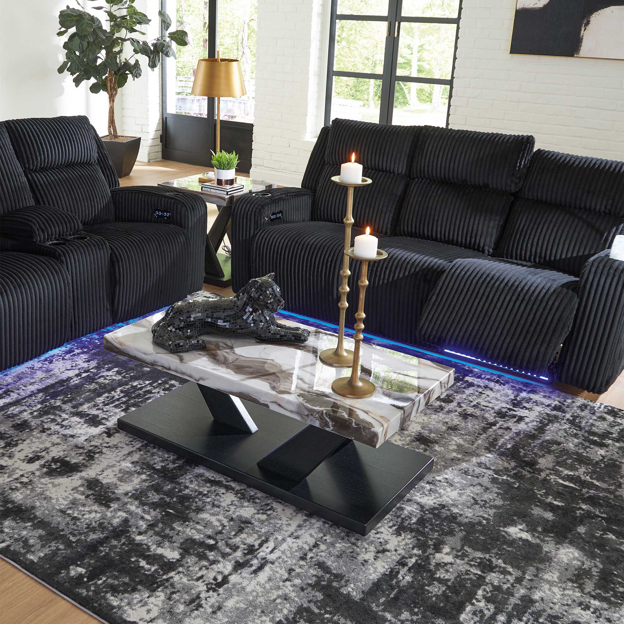 Forest Lake Power Reclining Sofa with Adjustable Headrest & LED Lighting