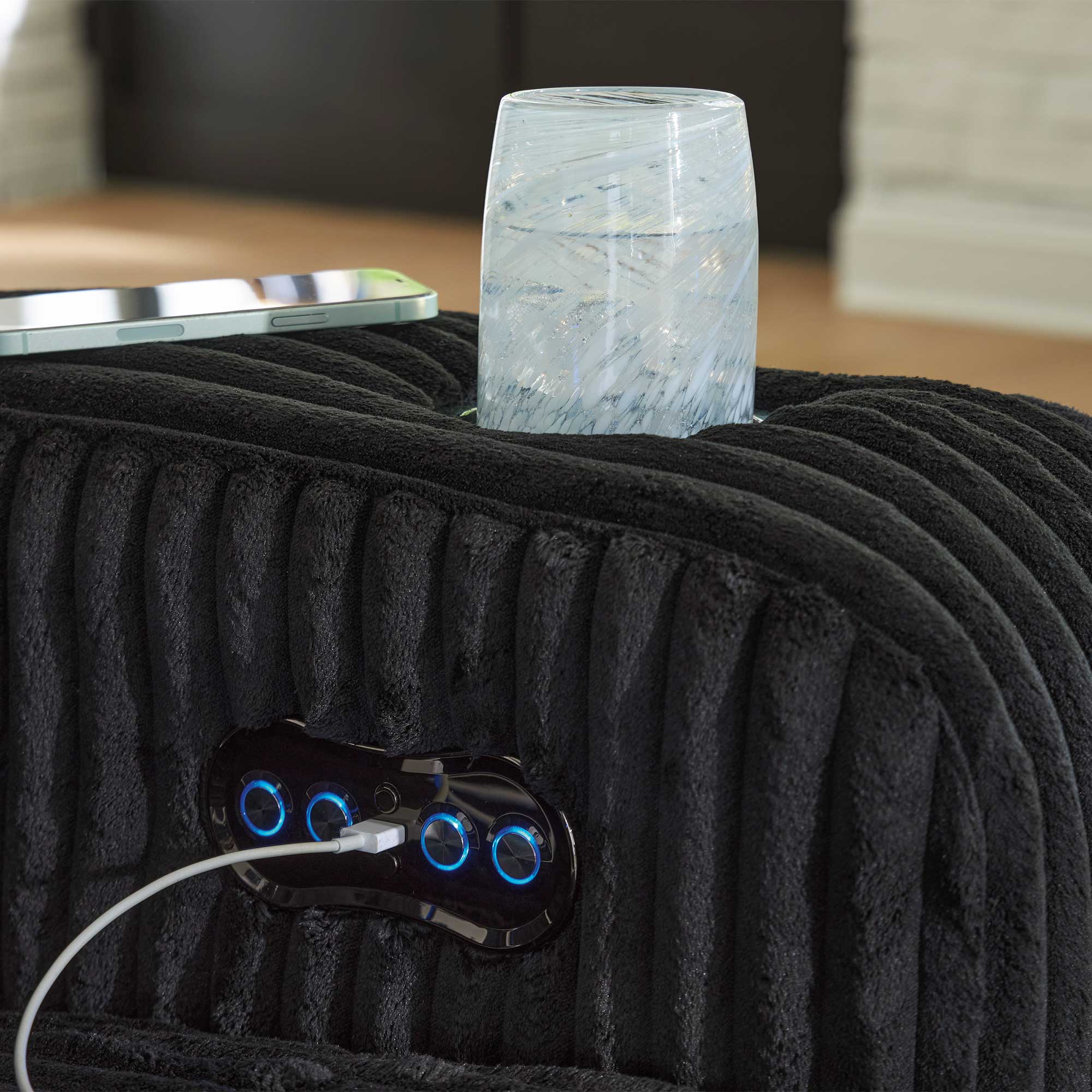 Forest Lake Power Reclining Sofa with Adjustable Headrest & LED Lighting