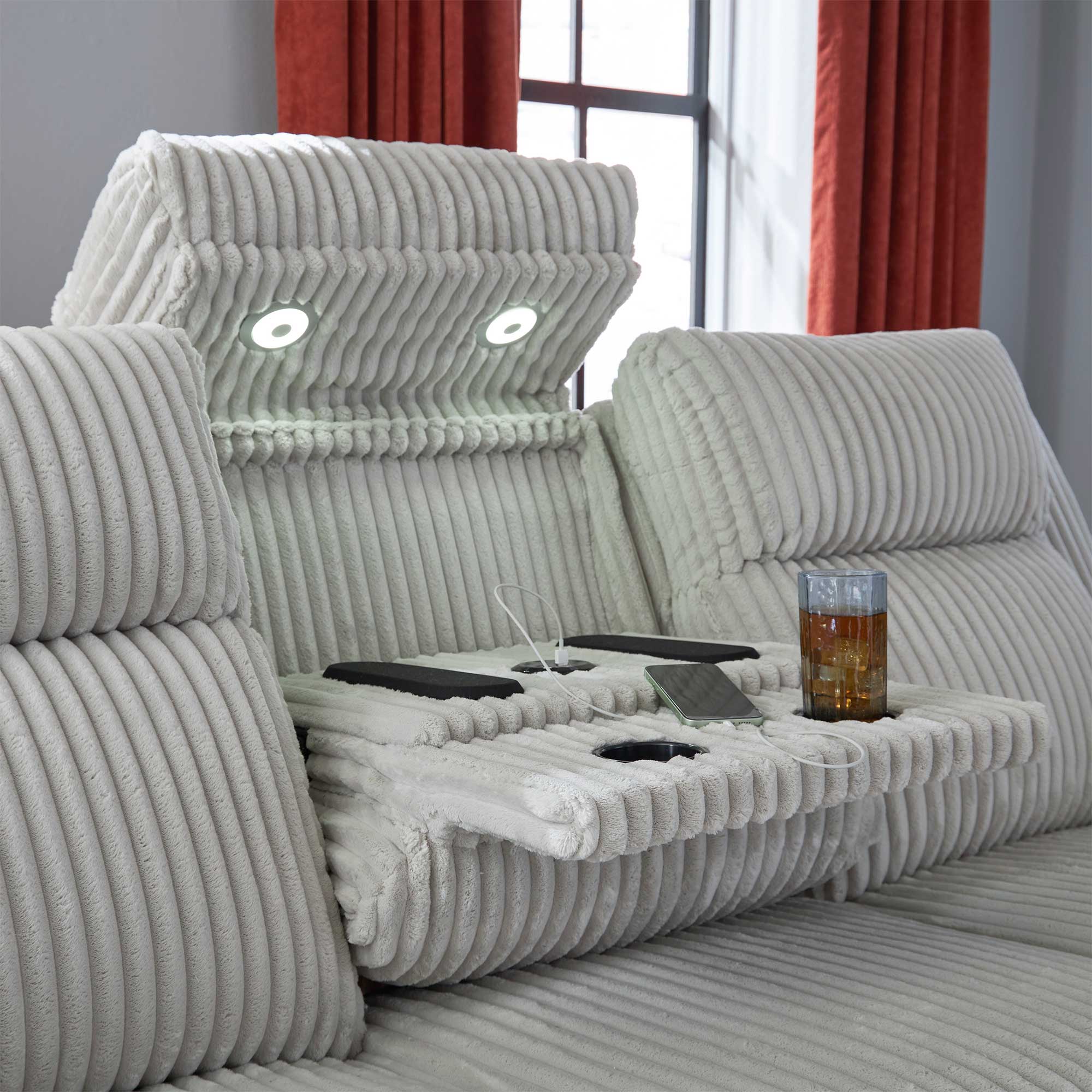 Forest Lake Power Reclining Sofa with Adjustable Headrest & LED Lighting