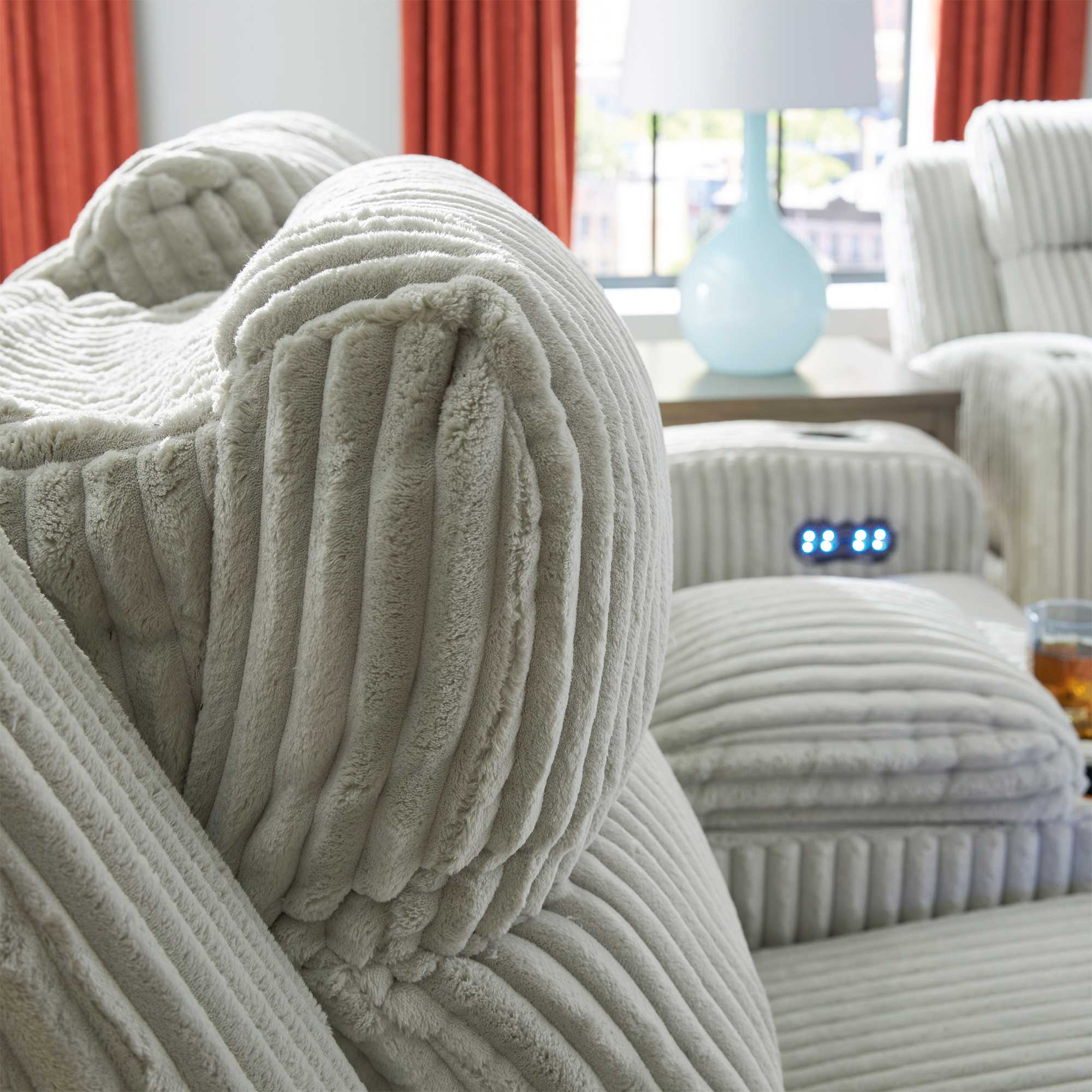Forest Lake Power Reclining Sofa with Adjustable Headrest & LED Lighting