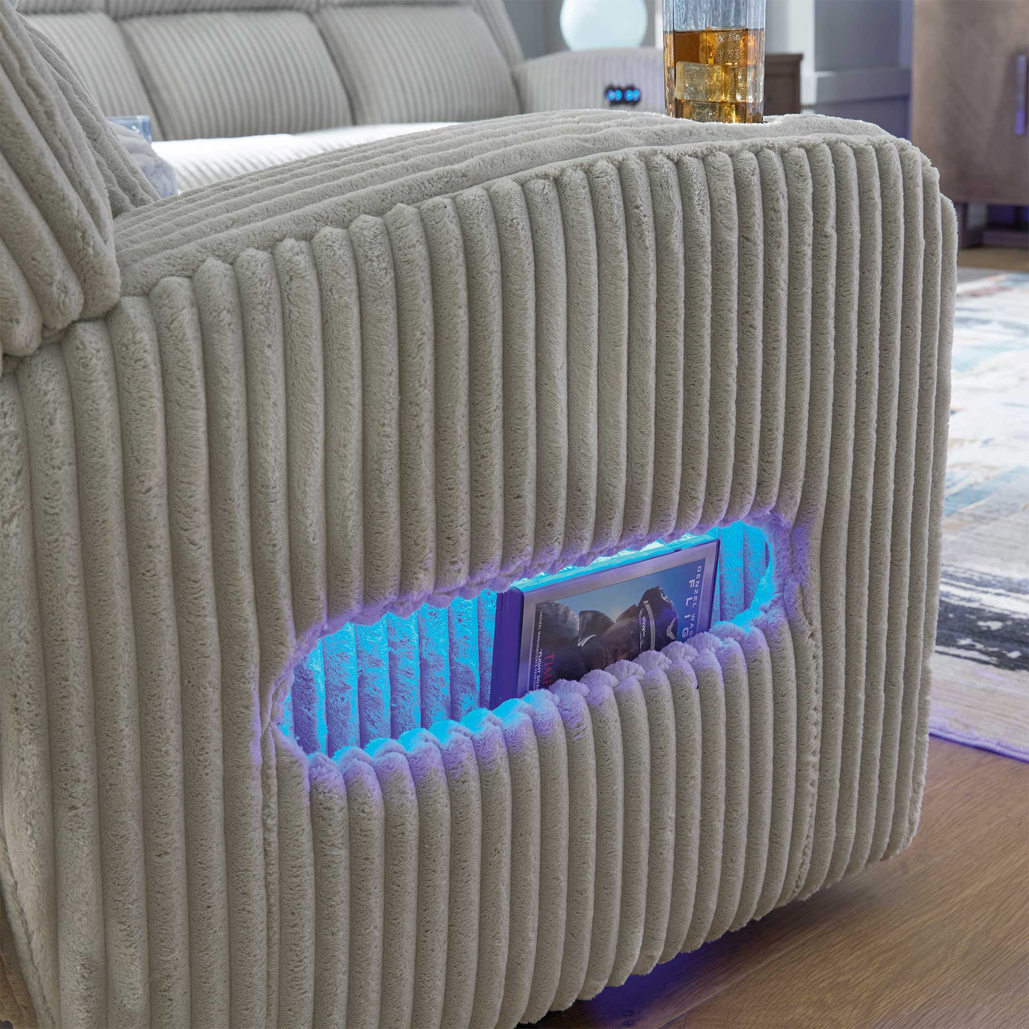 Forest Lake Power Reclining Sofa with Adjustable Headrest & LED Lighting