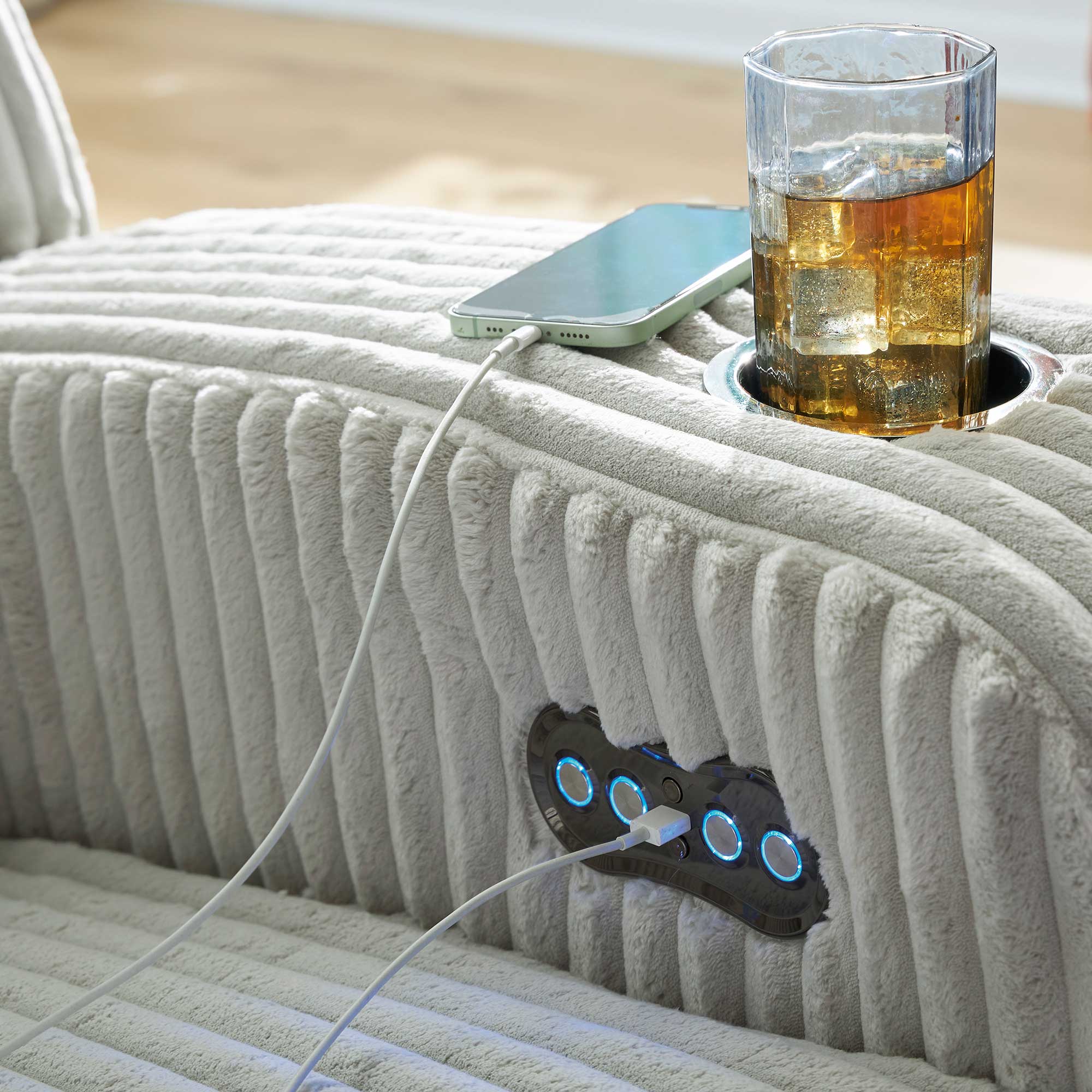 Forest Lake Power Reclining Sofa with Adjustable Headrest & LED Lighting