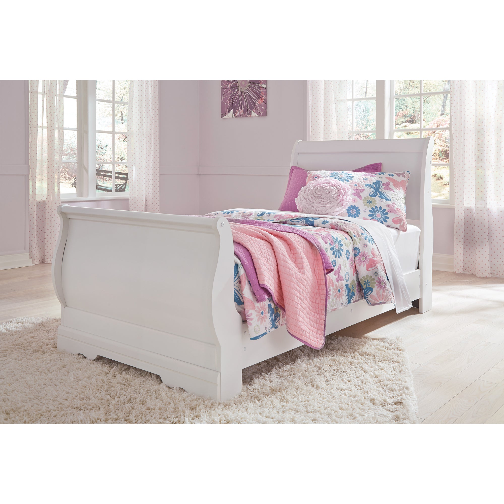 Anarasia Twin Sleigh Bed with Mirrored Dresser