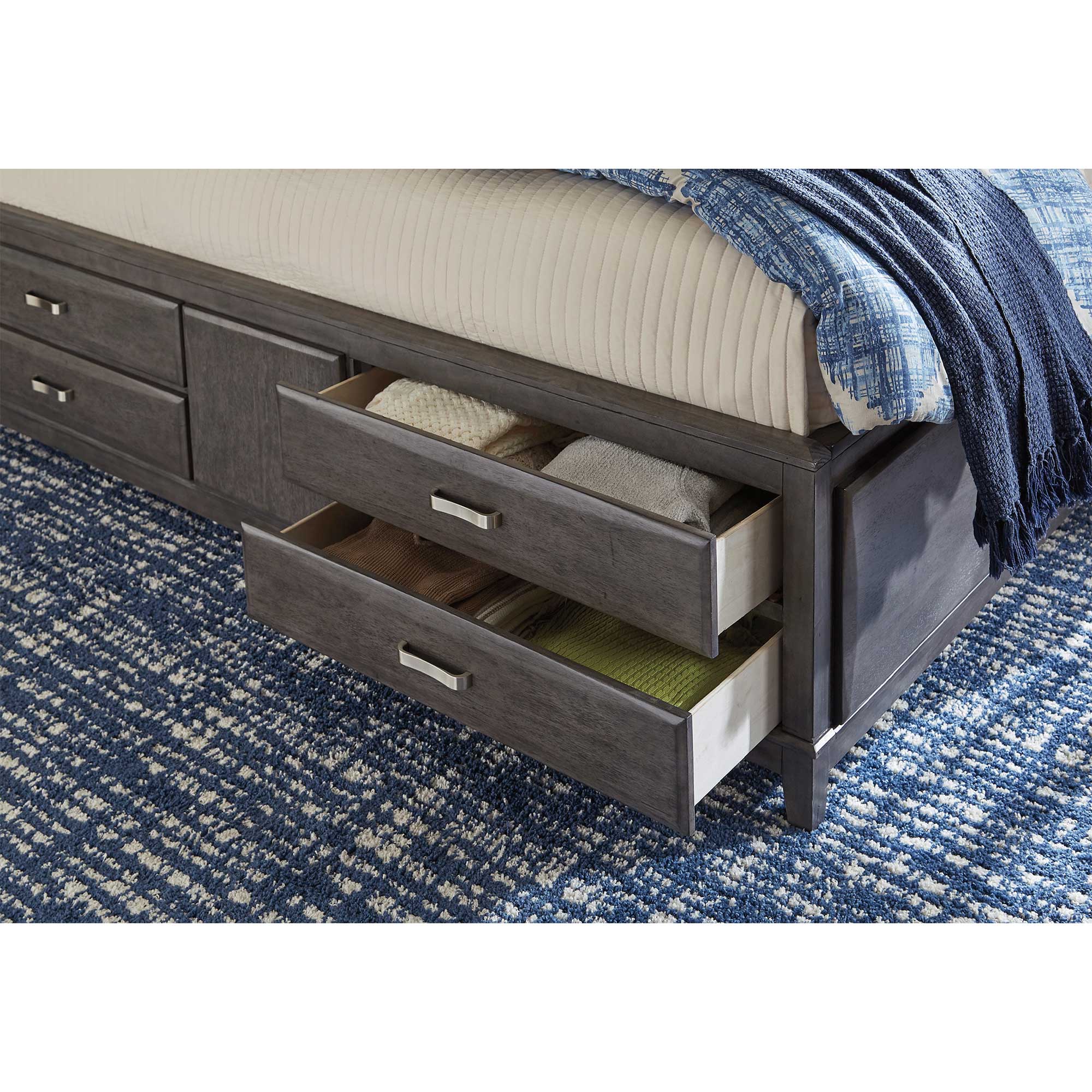 Caitbrook Full Storage Bed with 8 Storage Drawers with Mirrored Dresser