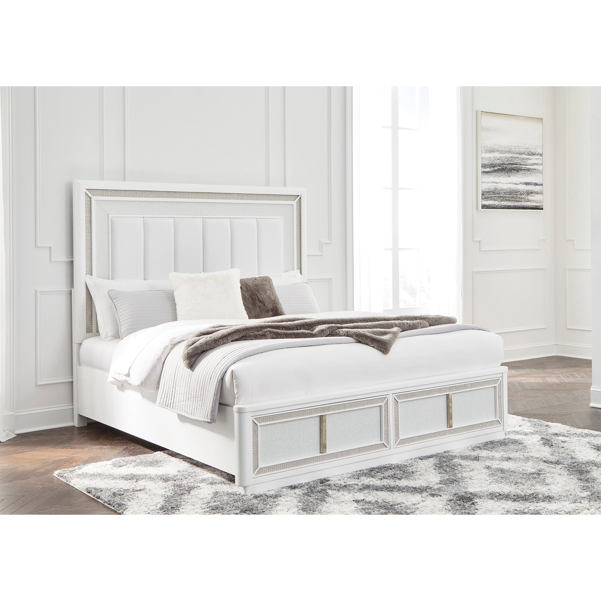 Chalanna Queen Upholstered Storage Bed with Mirrored Dresser