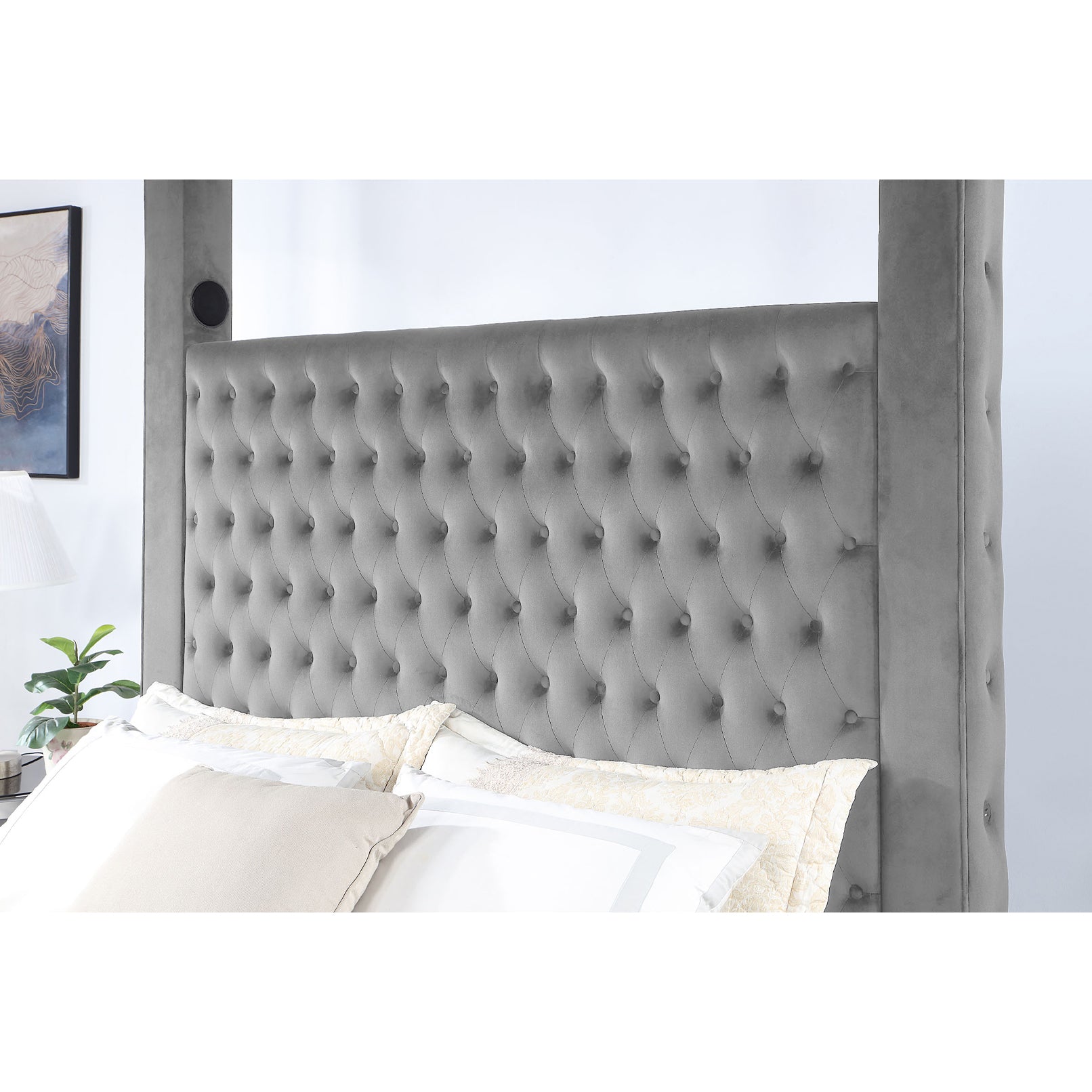 Fusion Queen Upholstered Bed with Audio Speakers