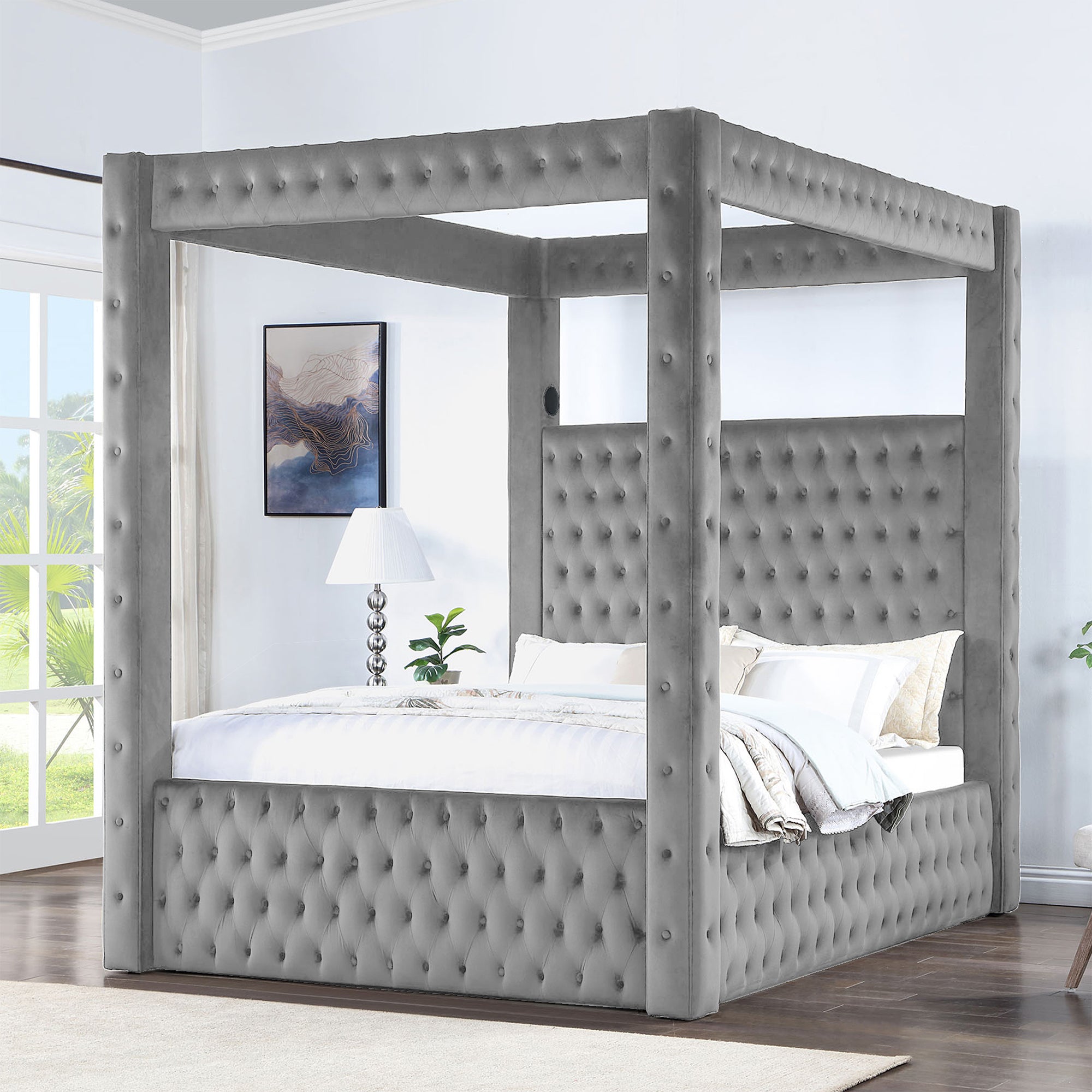 Fusion Queen Upholstered Bed with Audio Speakers