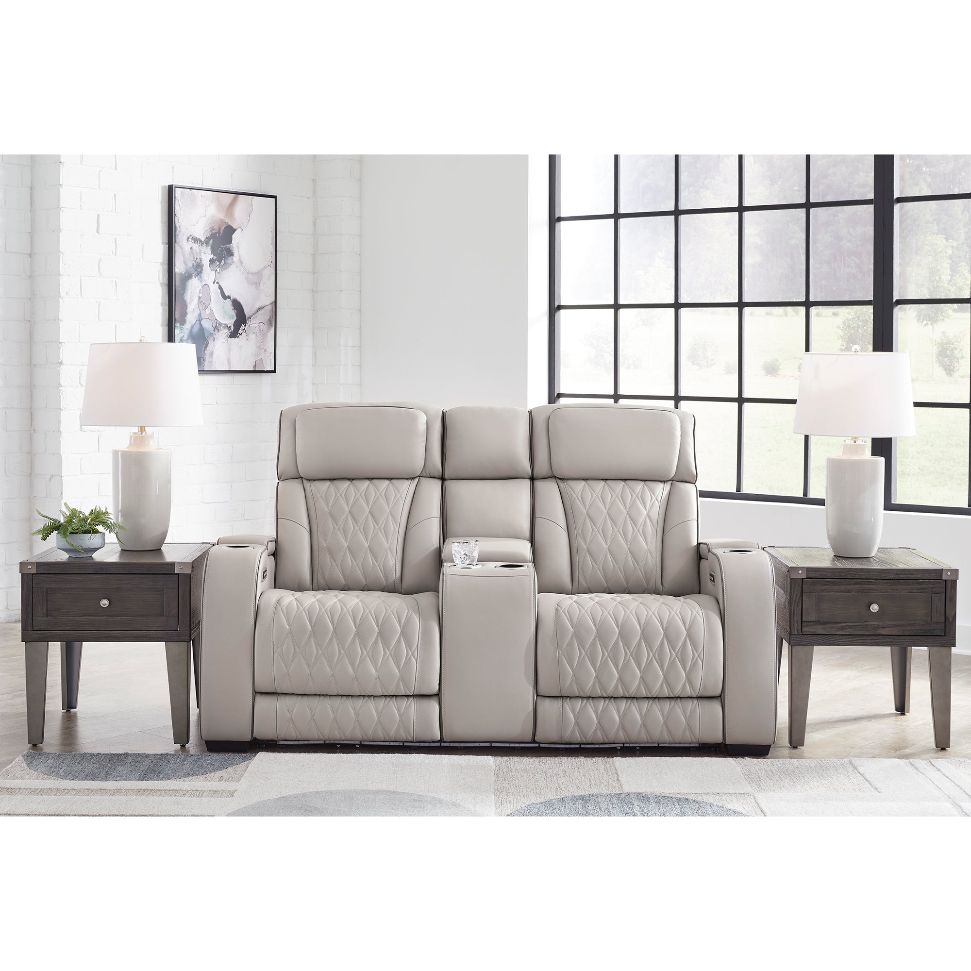 Boyington Triple Power Leather Reclining Loveseat with Console and Massage