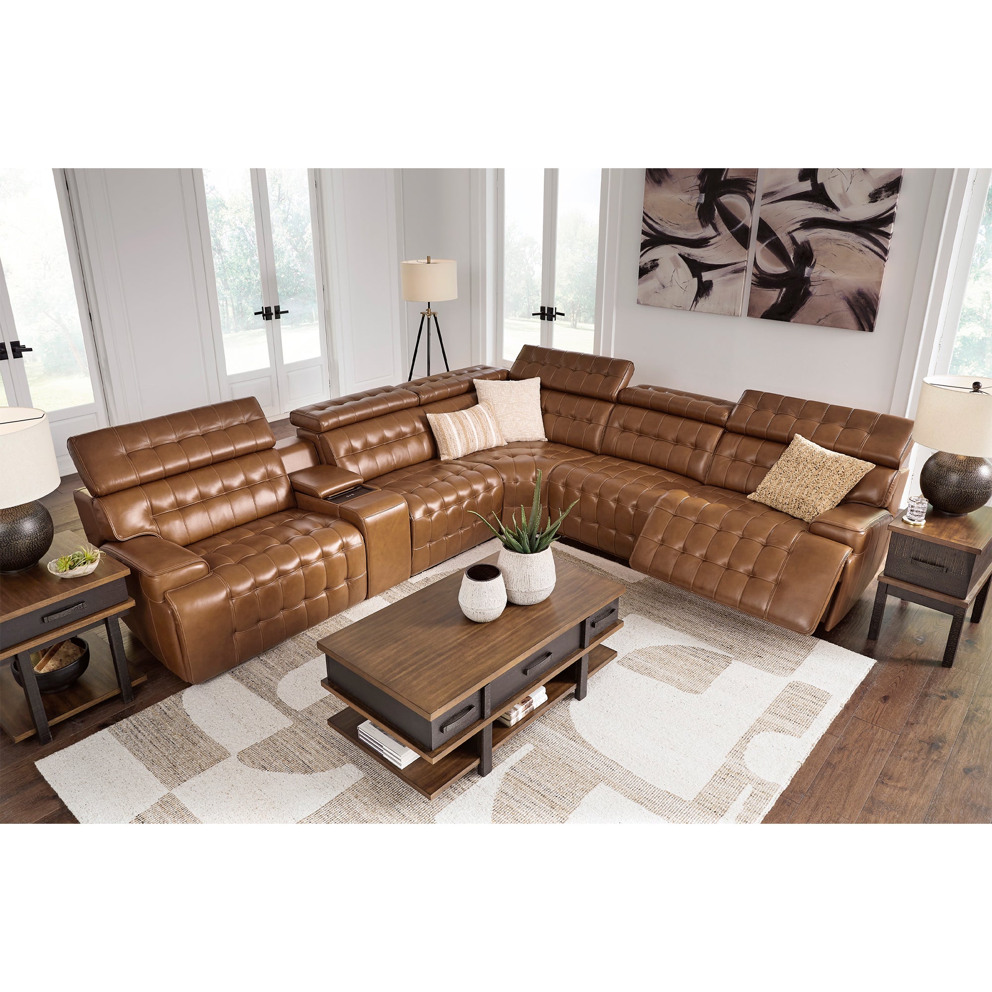 Temmpton 6-Piece Dual Power Leather Reclining Sectional