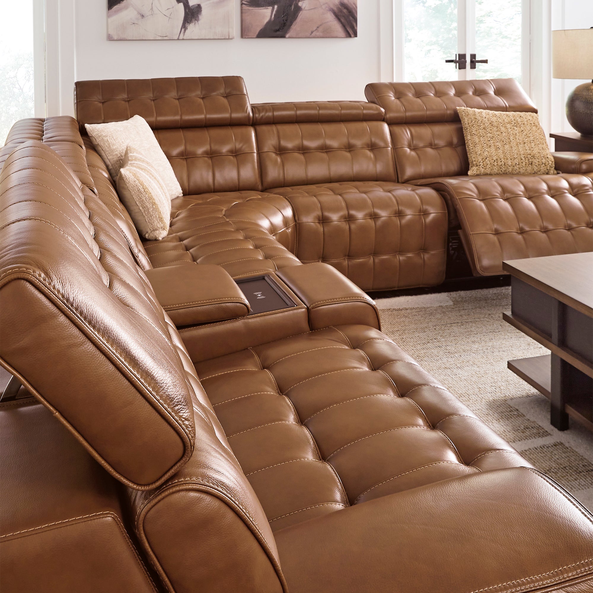 Temmpton 6-Piece Dual Power Leather Reclining Sectional