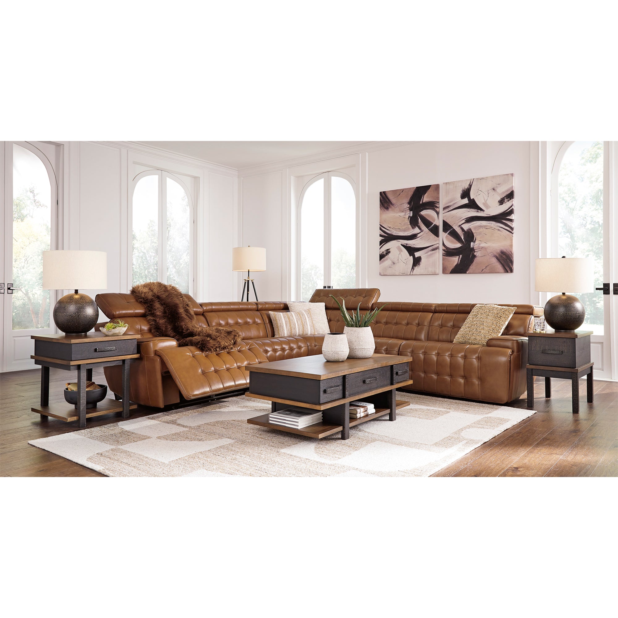 Temmpton 5-Piece Dual Power Leather Reclining Sectional