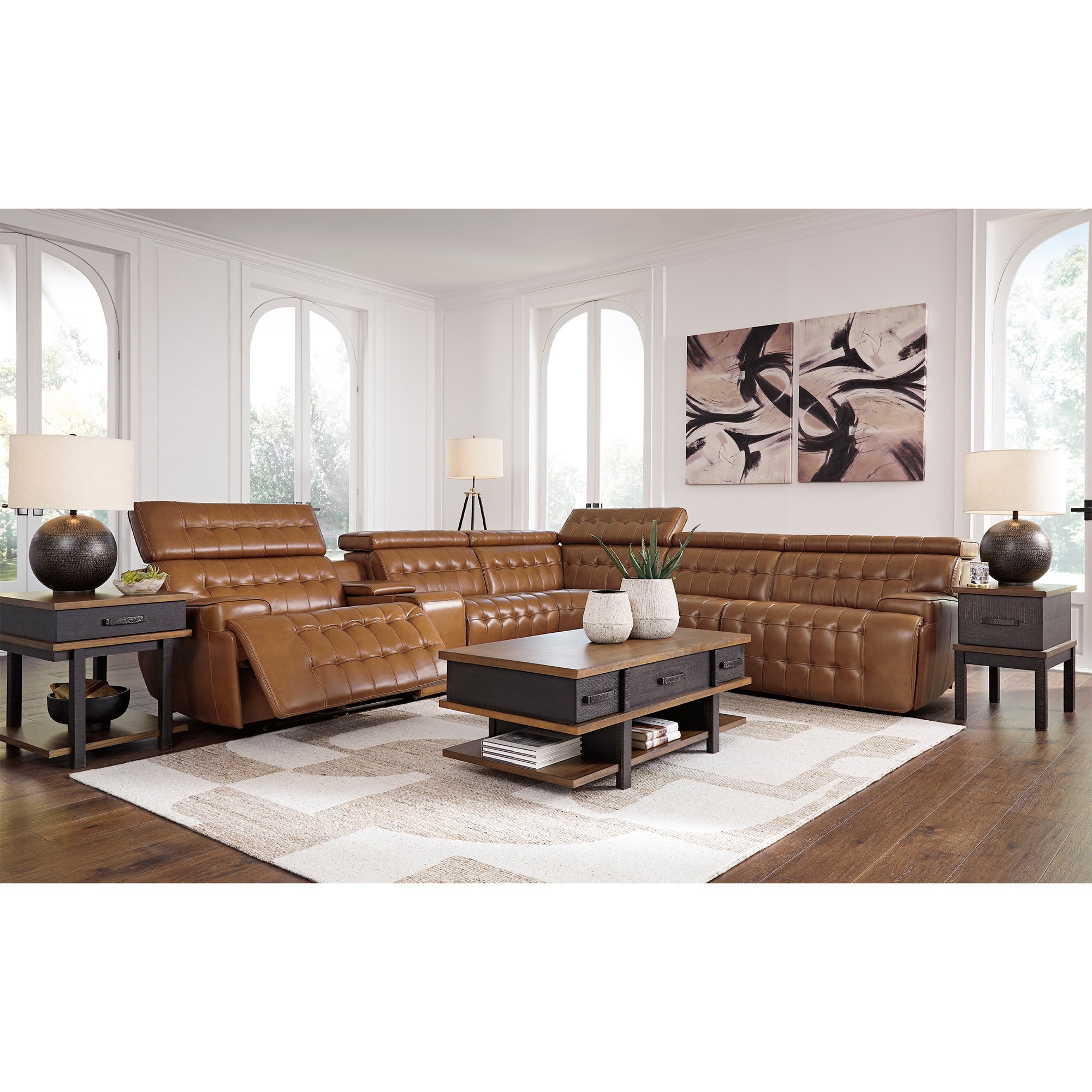 Temmpton 6-Piece Dual Power Leather Reclining Sectional