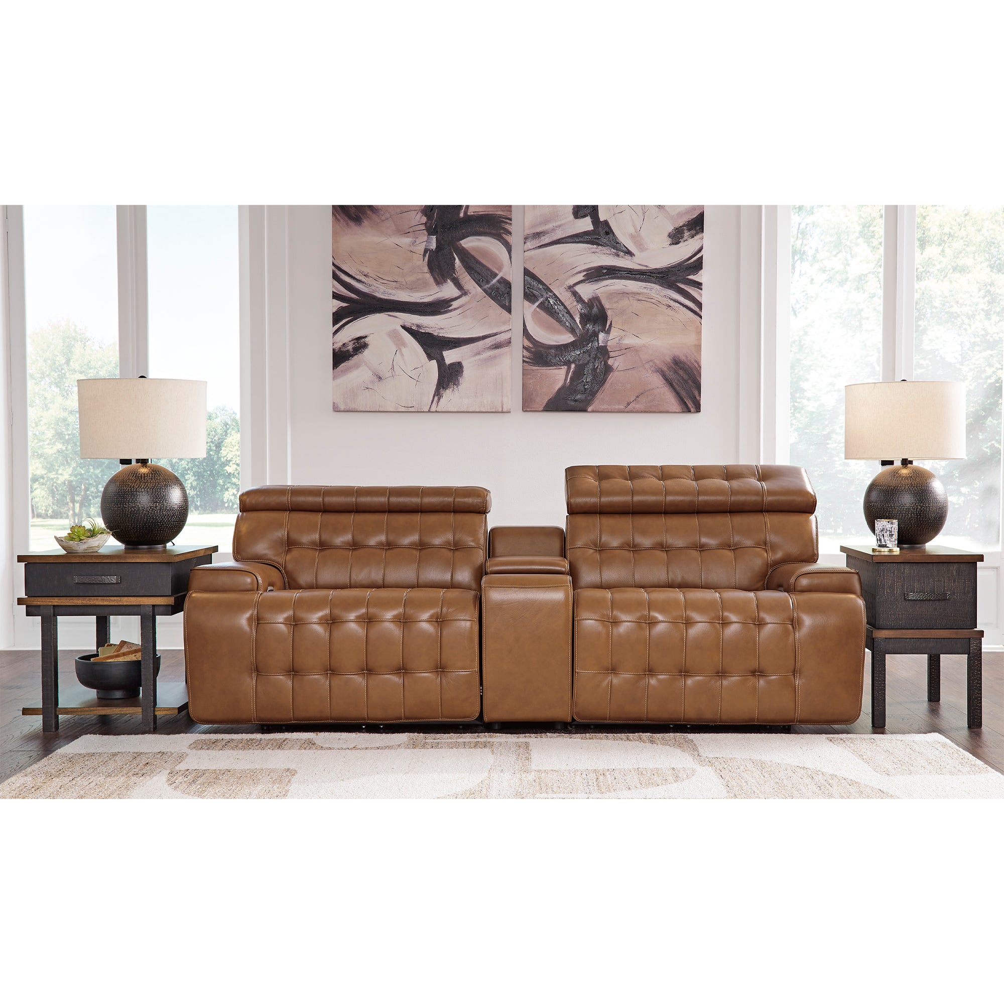 Temmpton Dual Power Leather Reclining Loveseat with Console