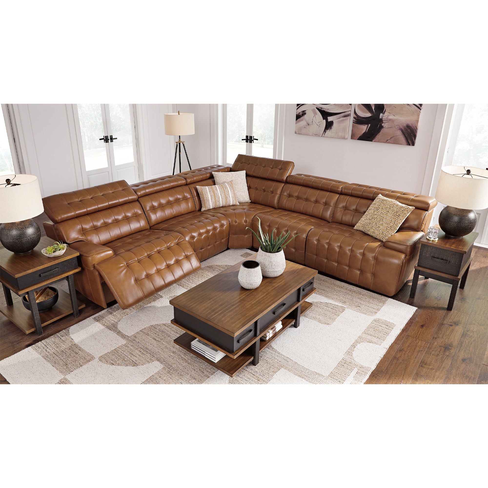 Temmpton 5-Piece Dual Power Leather Reclining Sectional