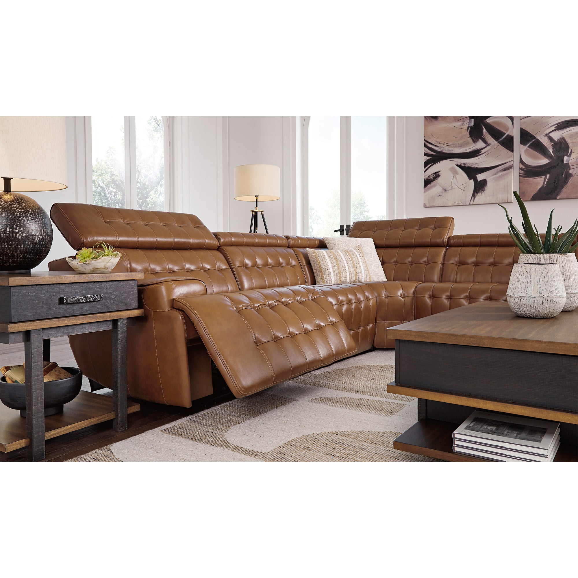 Temmpton 5-Piece Dual Power Leather Reclining Sectional