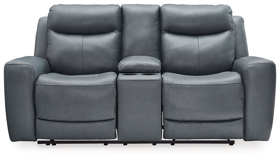 Mindanao Dual Power Leather Reclining Loveseat with Console