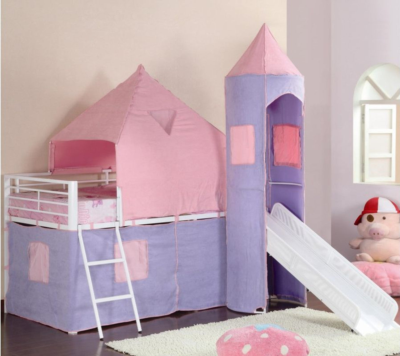 Princess Twin Loft Bed with Slide
