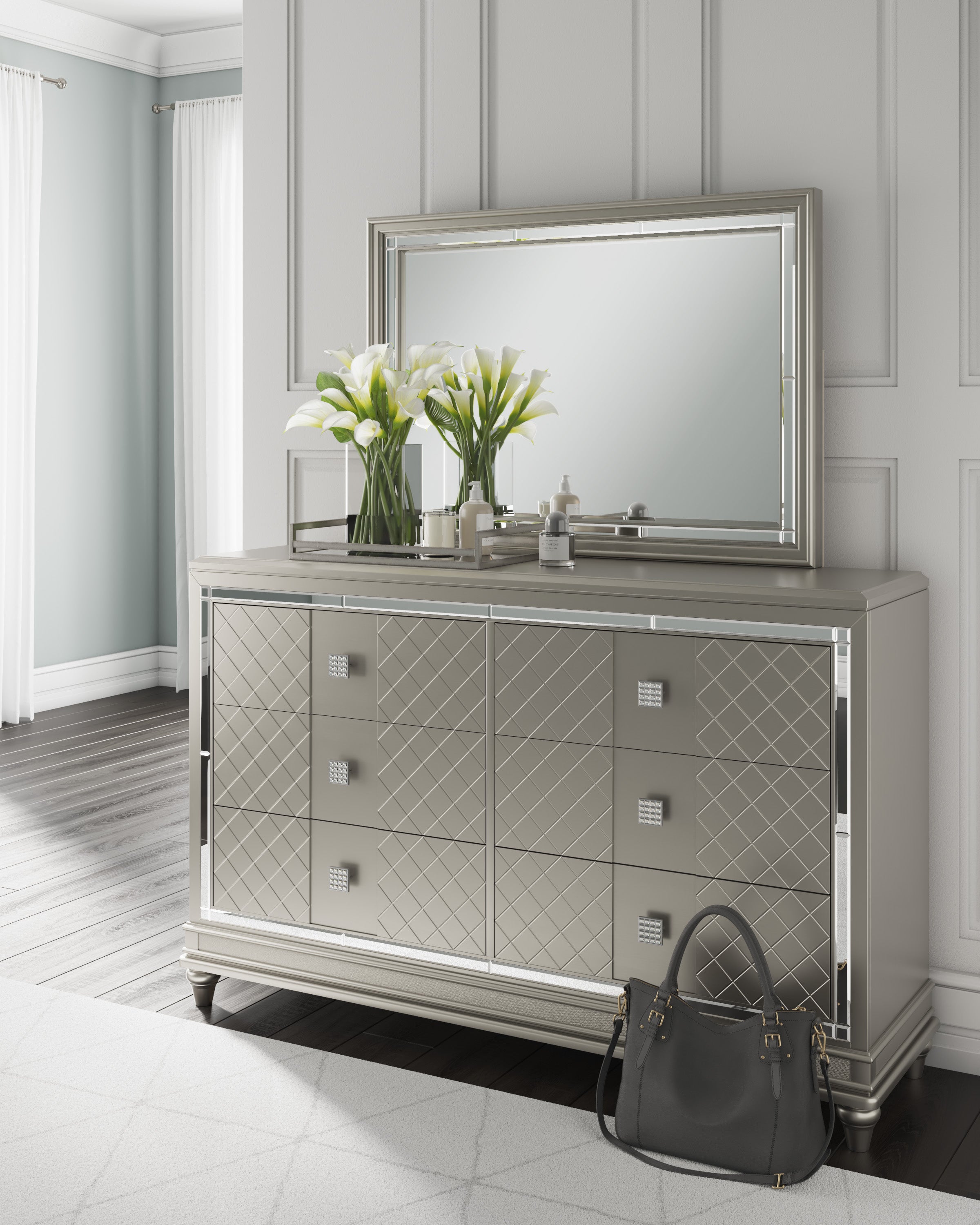 Chevanna Queen Panel Bed with Mirrored Dresser