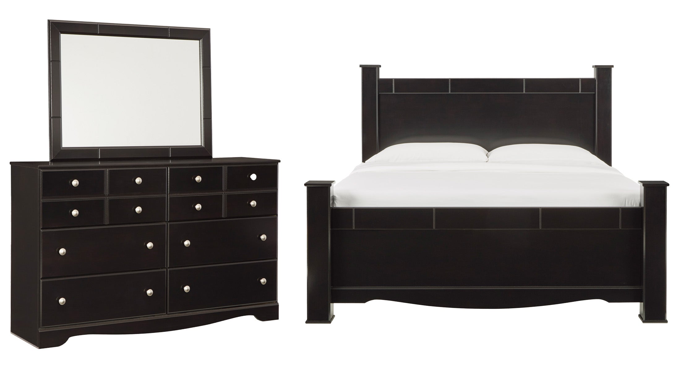 Mirlotown King Poster Bed with Mirrored Dresser