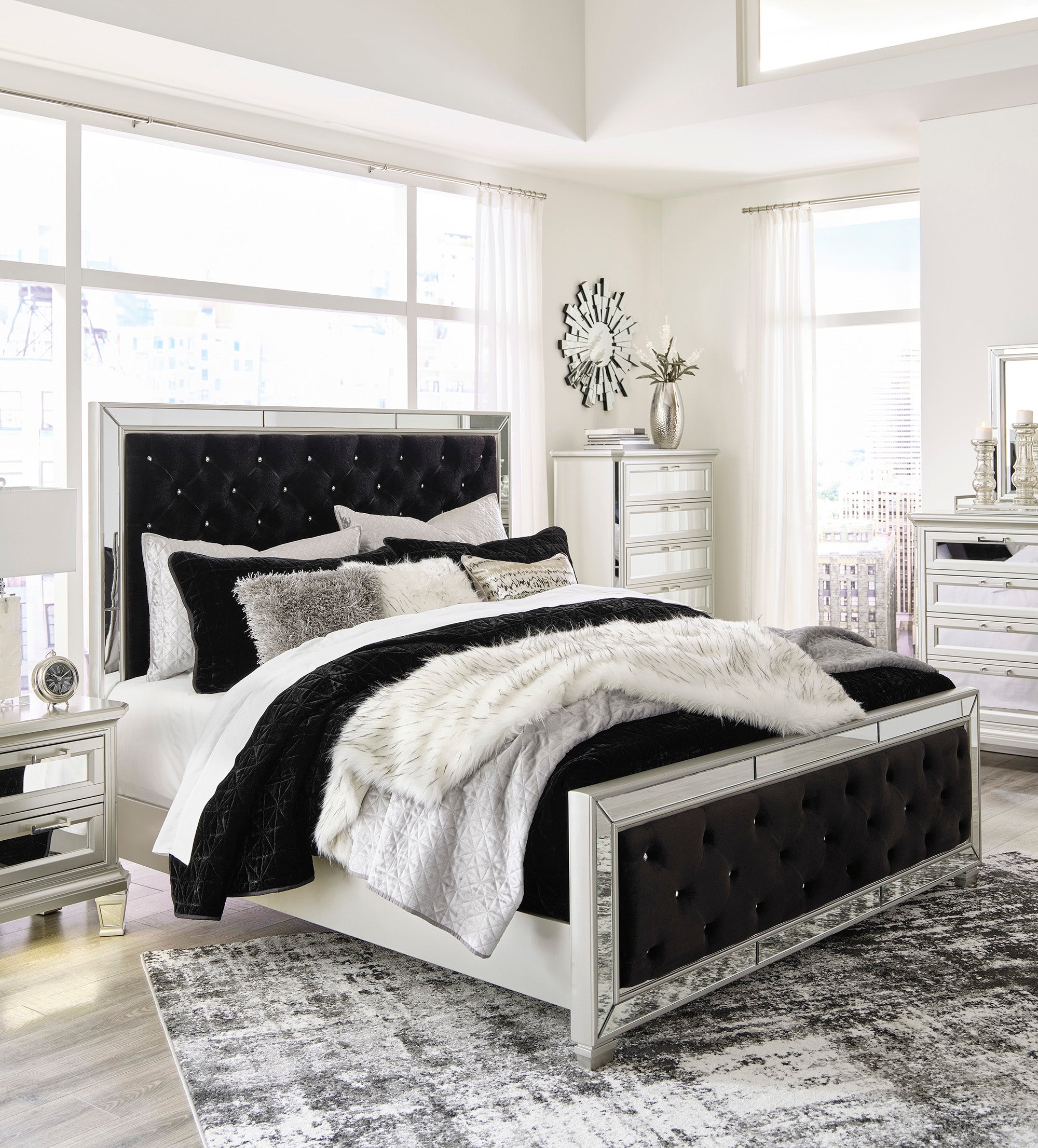 Lindenfield Queen Panel Bed with Mirrored Dresser