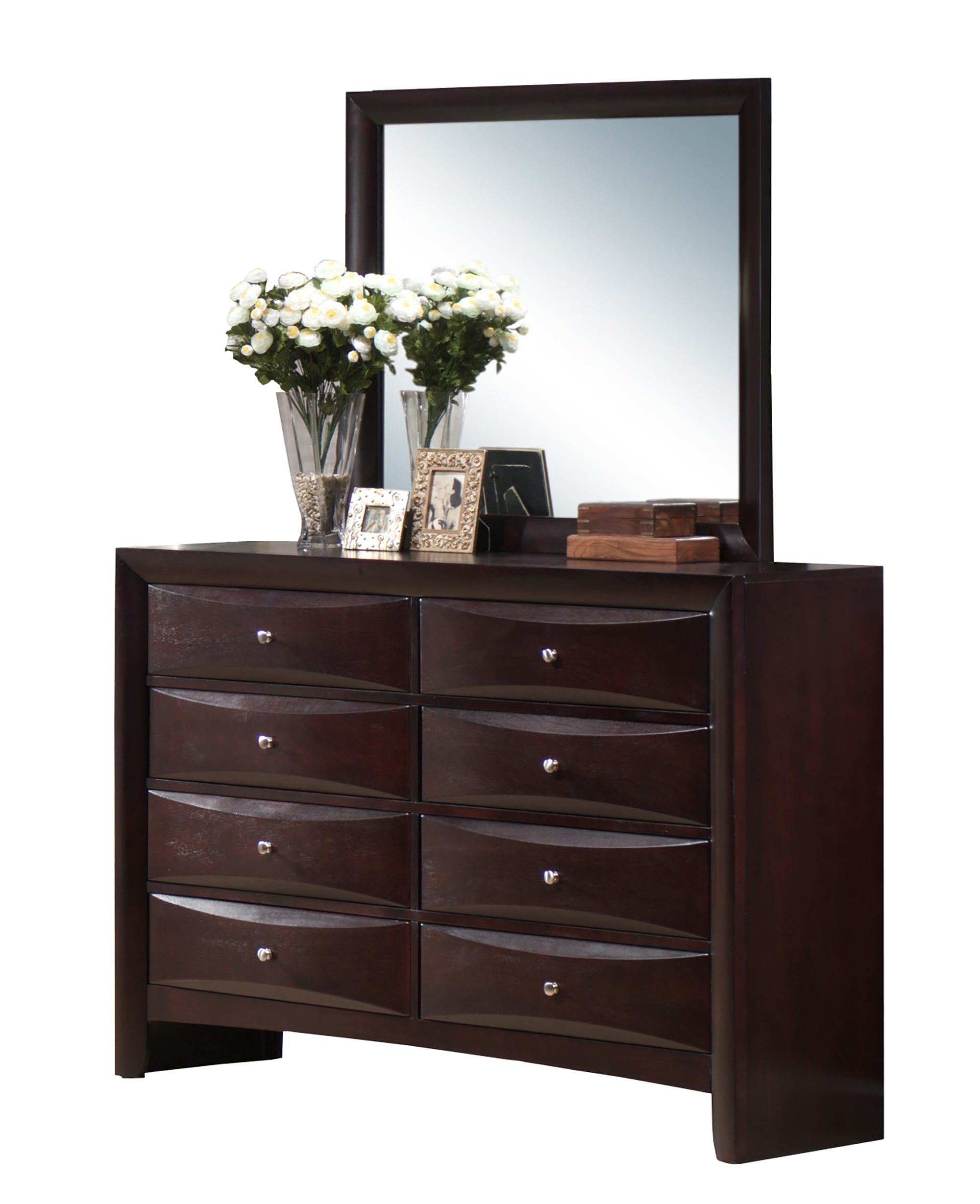 Emily Queen Storage Bed with 8 Storage Drawers with Mirrored Dresser