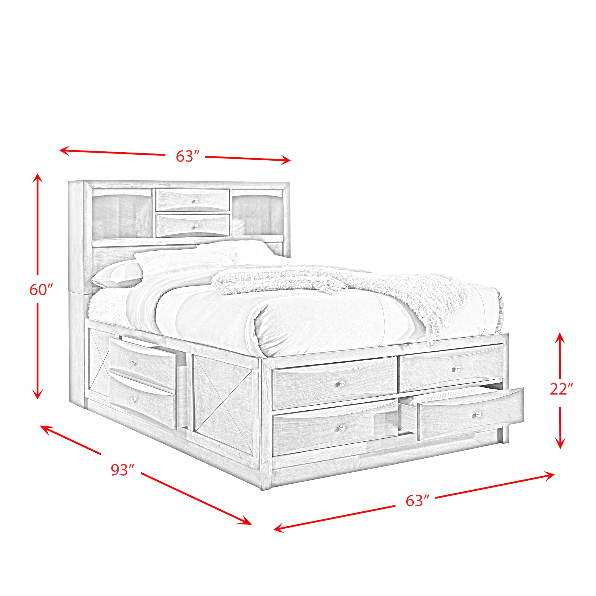 Emily Queen Storage Bed with 8 Storage Drawers with Mirrored Dresser
