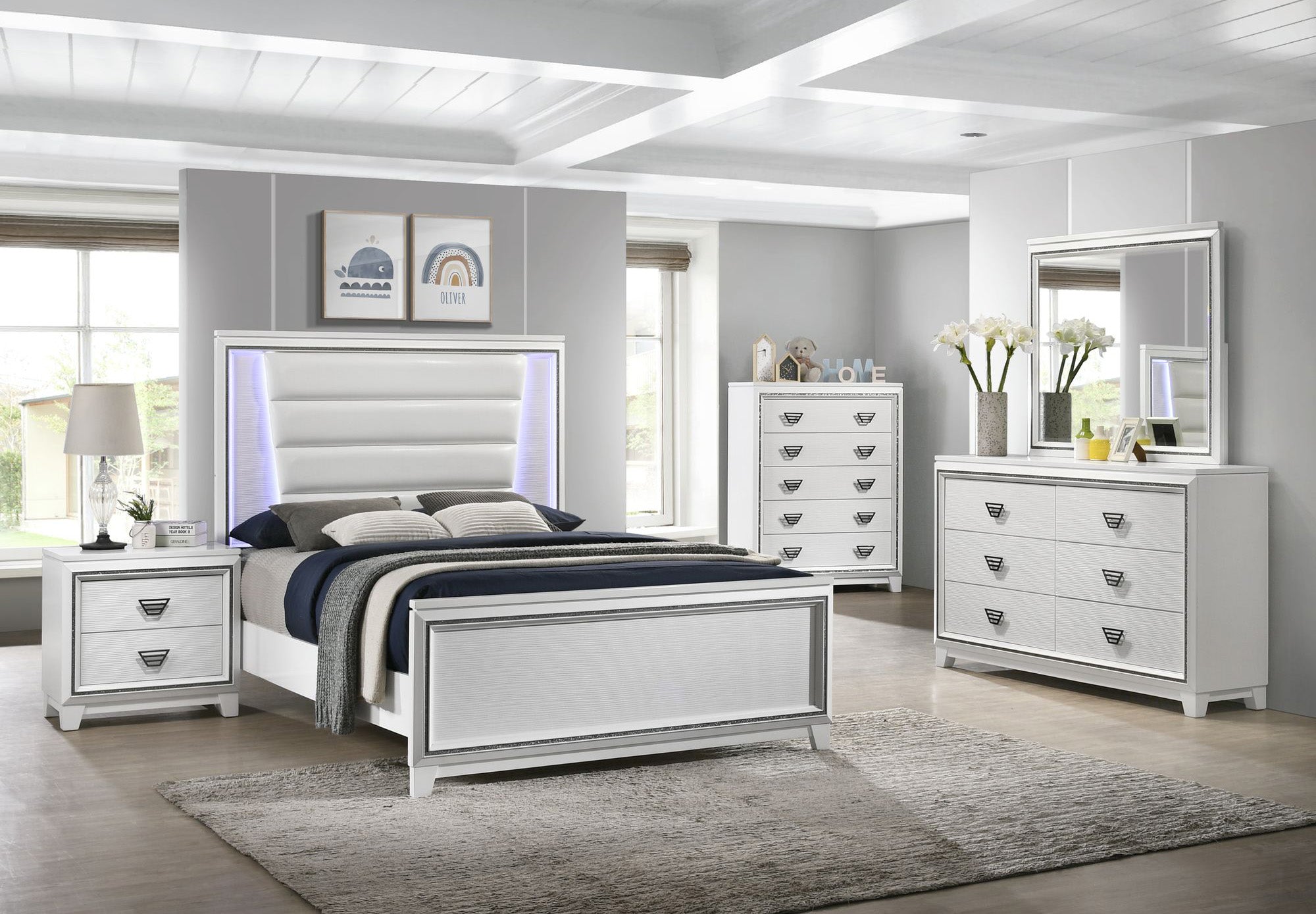Moondance King Panel Bed with Mirrored Dresser