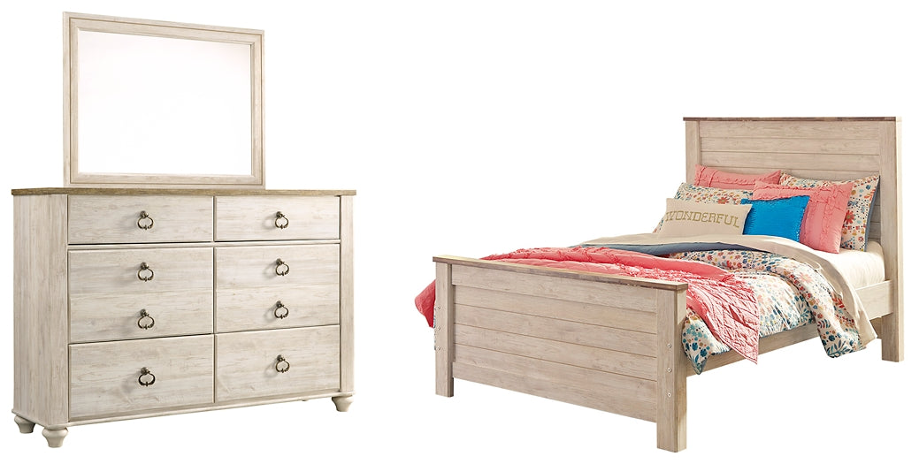 Willowton Full Panel Bed with Mirrored Dresser