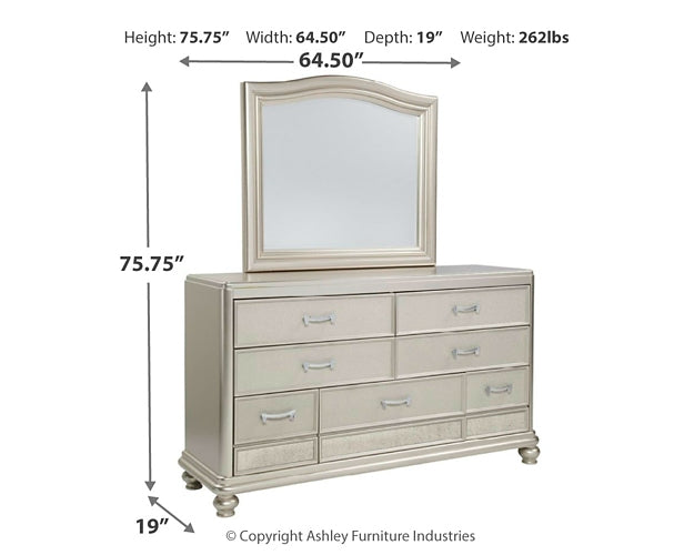 Coralayne King Panel Bed with Mirrored Dresser