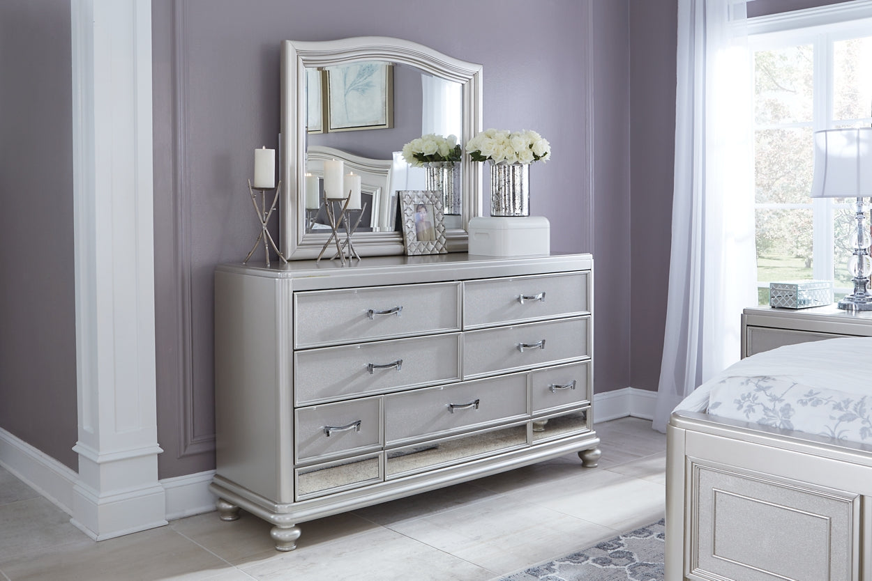 Coralayne King Panel Bed with Mirrored Dresser