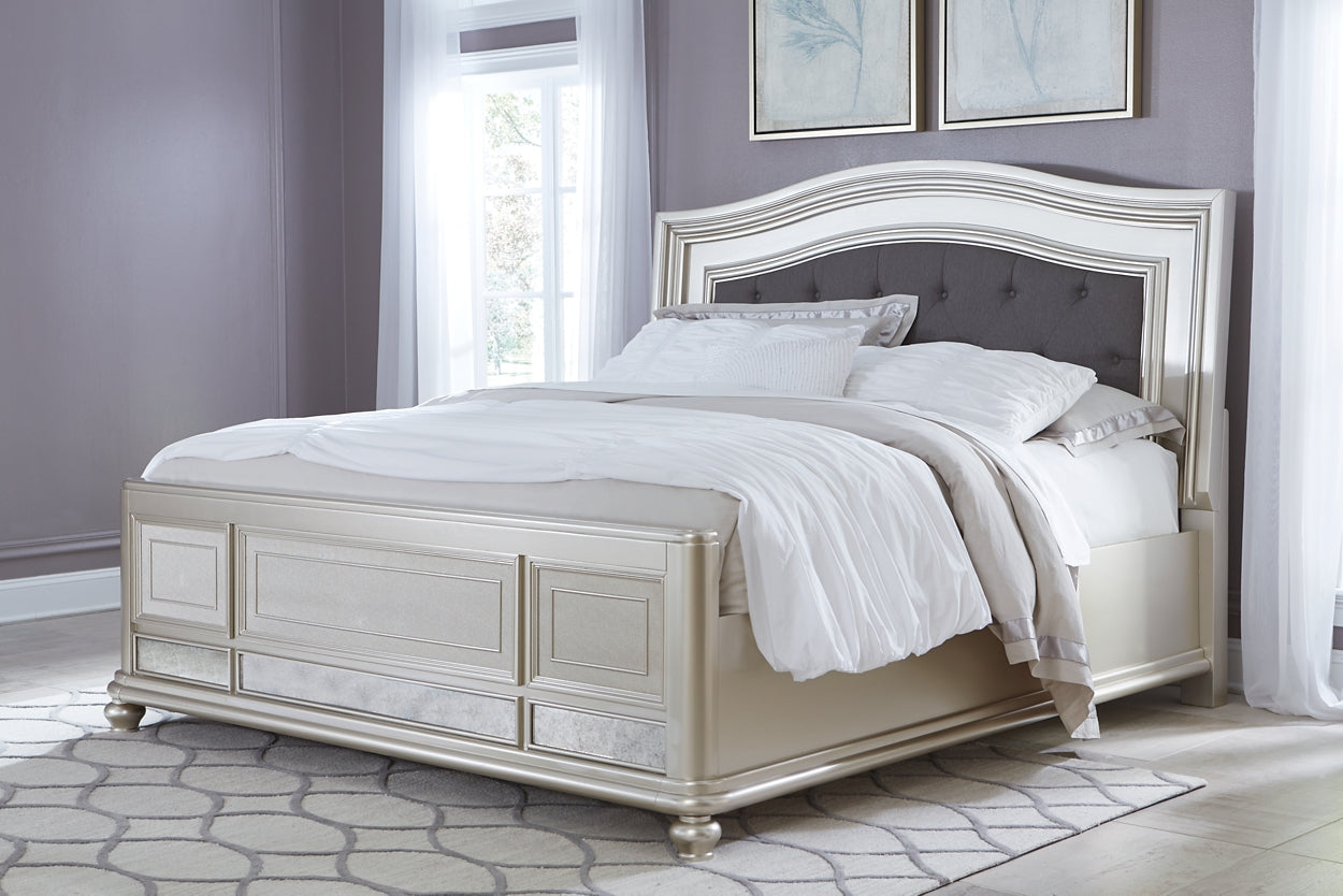 Coralayne King Panel Bed with Mirrored Dresser