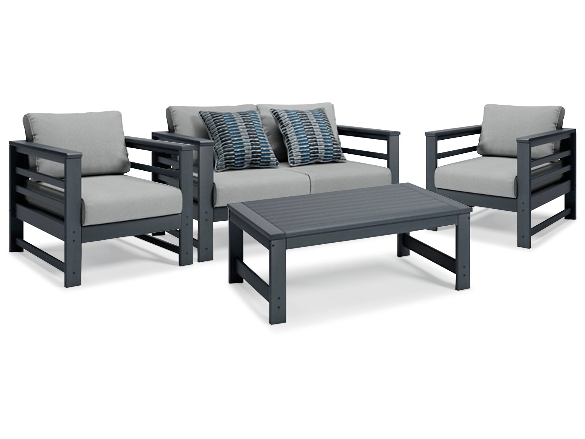 Amora Outdoor Loveseat and 2 Chairs with Coffee Table
