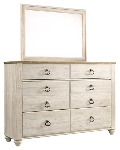 Willowton Full Panel Bed with Mirrored Dresser