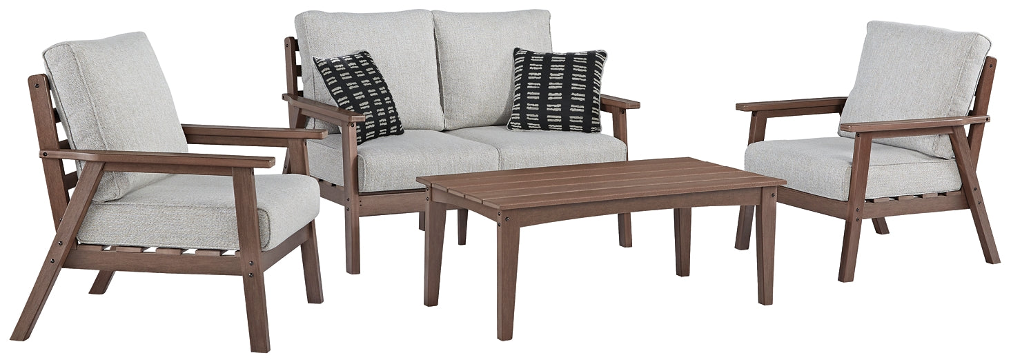 Emmeline Outdoor Loveseat and 2 Chairs with Coffee Table