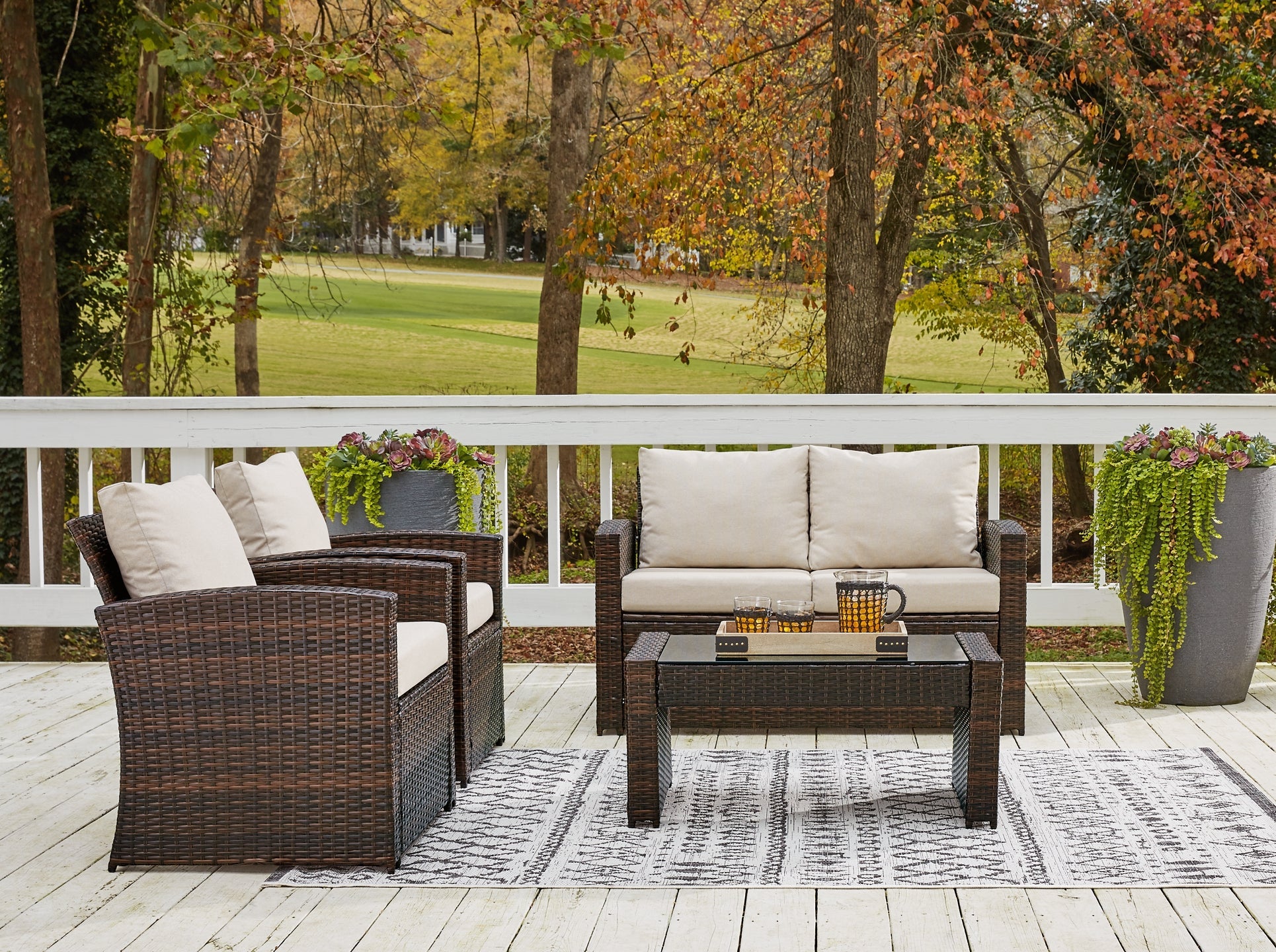 East Brook Outdoor Loveseat and 2 Lounge Chairs with Coffee Table