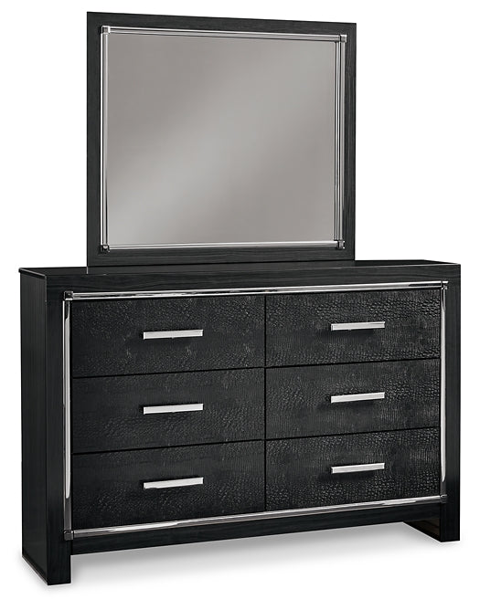 Kaydell King Panel Bed with Mirrored Dresser